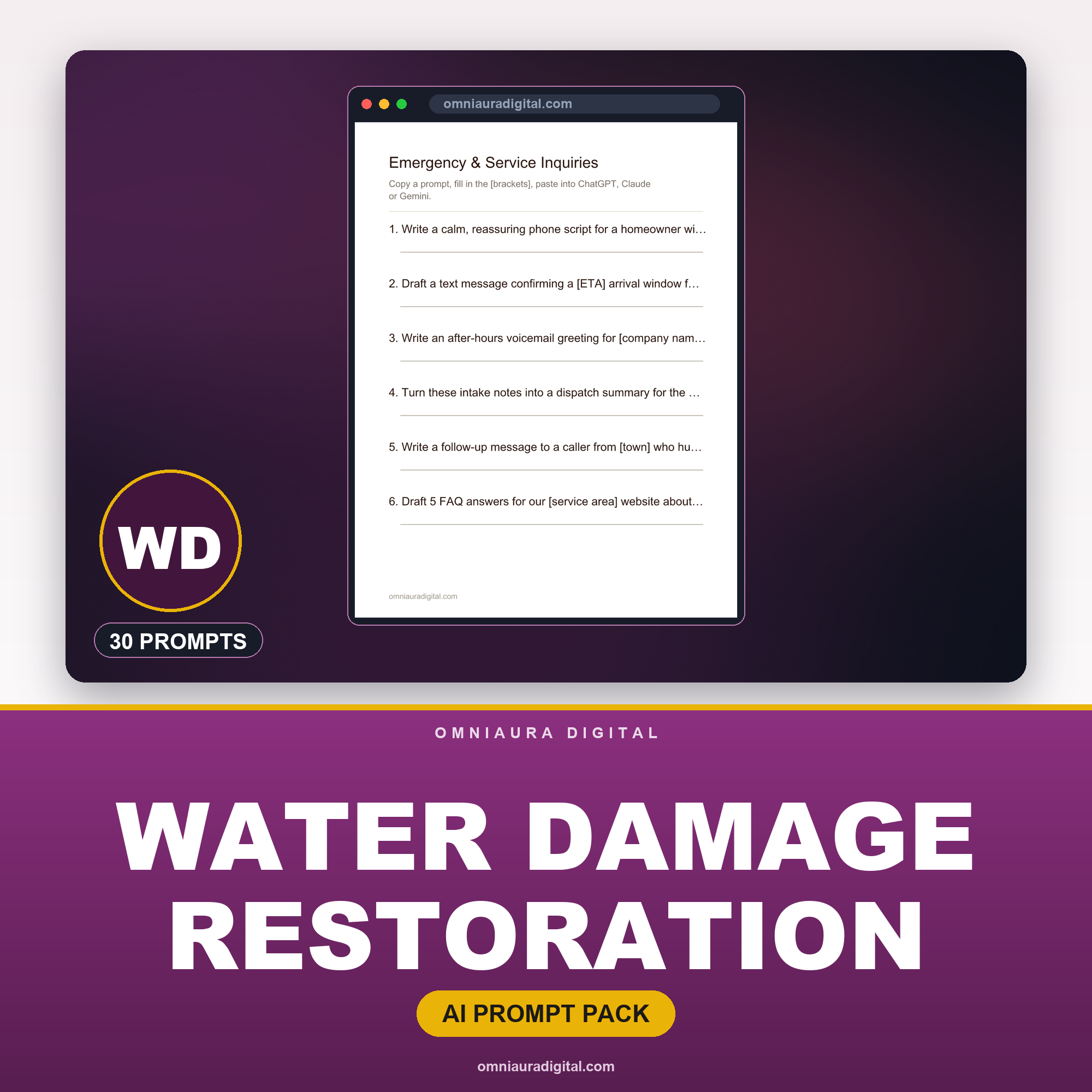 AI Prompt Pack for Water Damage Restoration — ChatGPT, Claude & Gemini