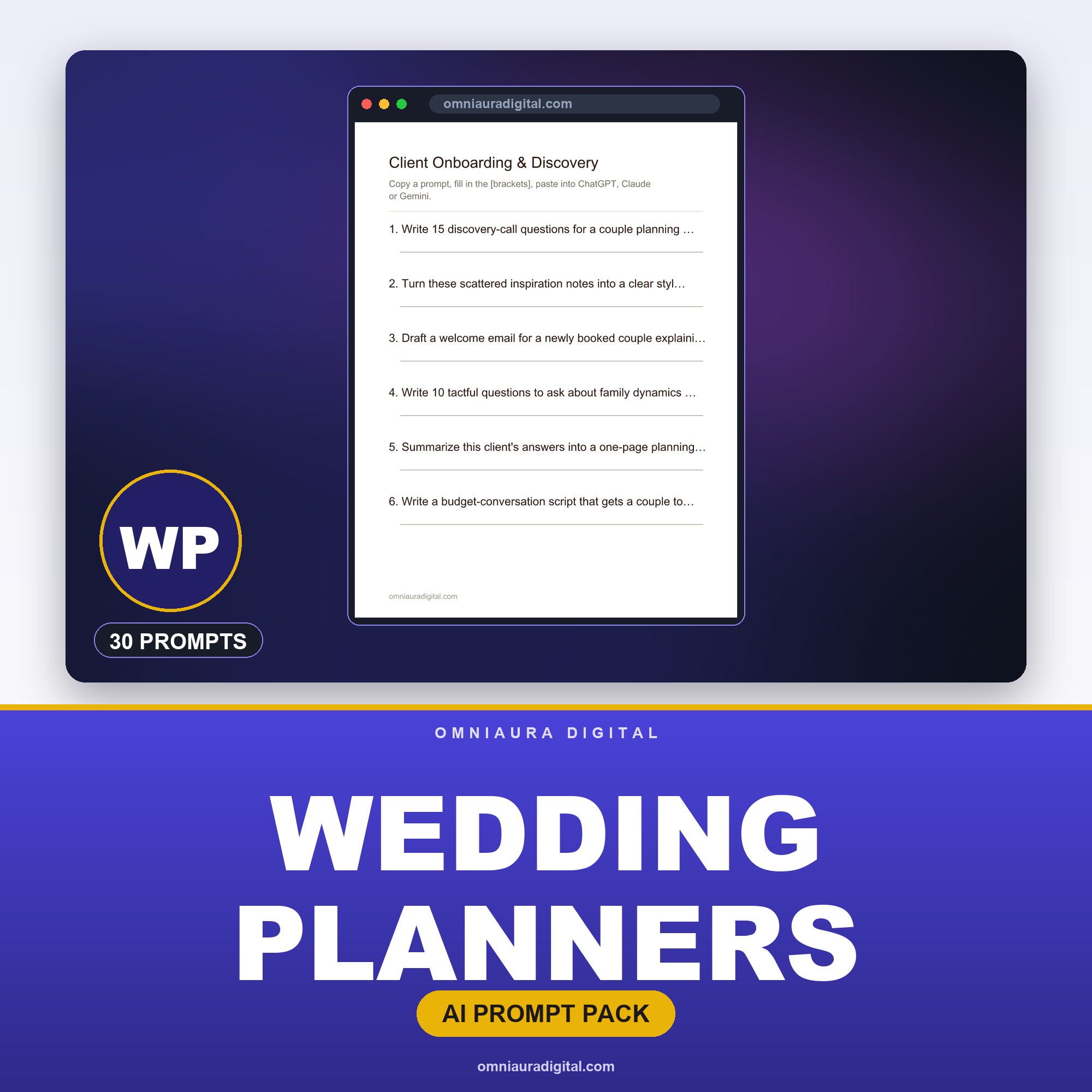 AI Prompt Pack for Wedding Planners — ChatGPT, Claude & Gemini