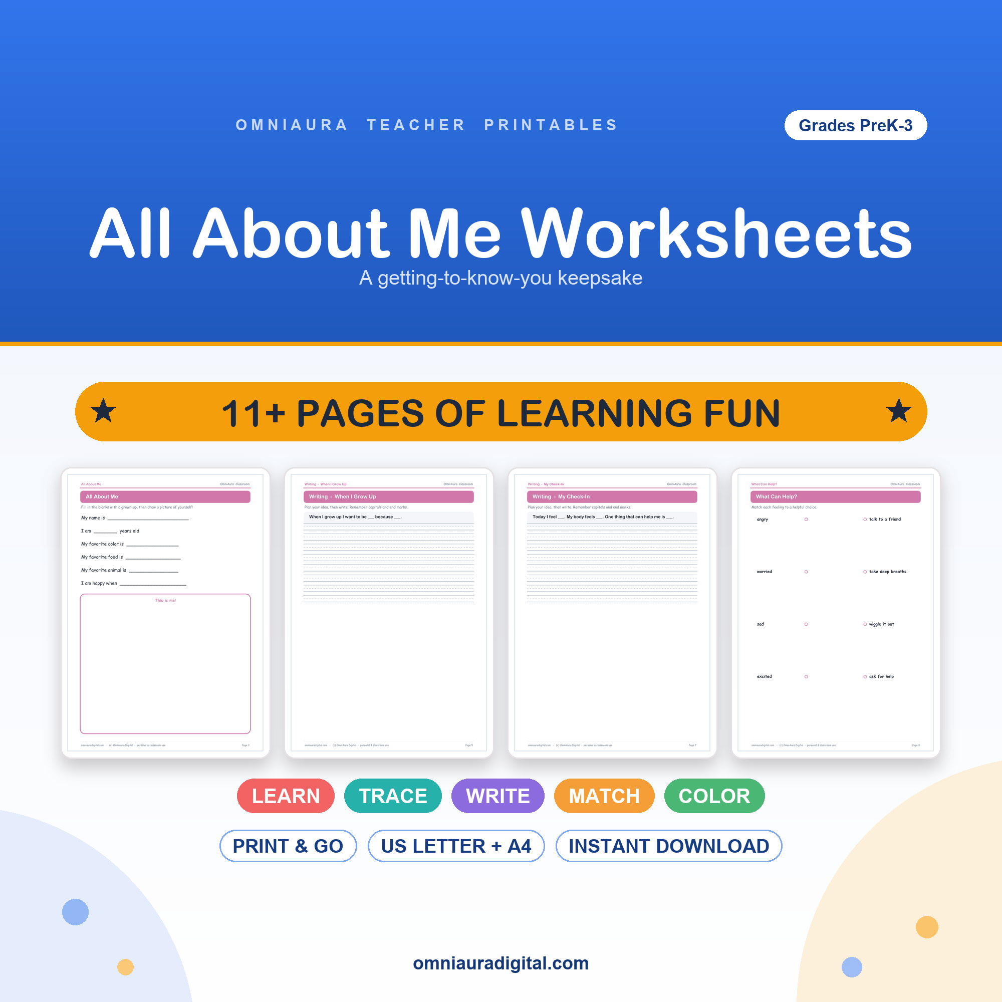 All About Me Worksheets