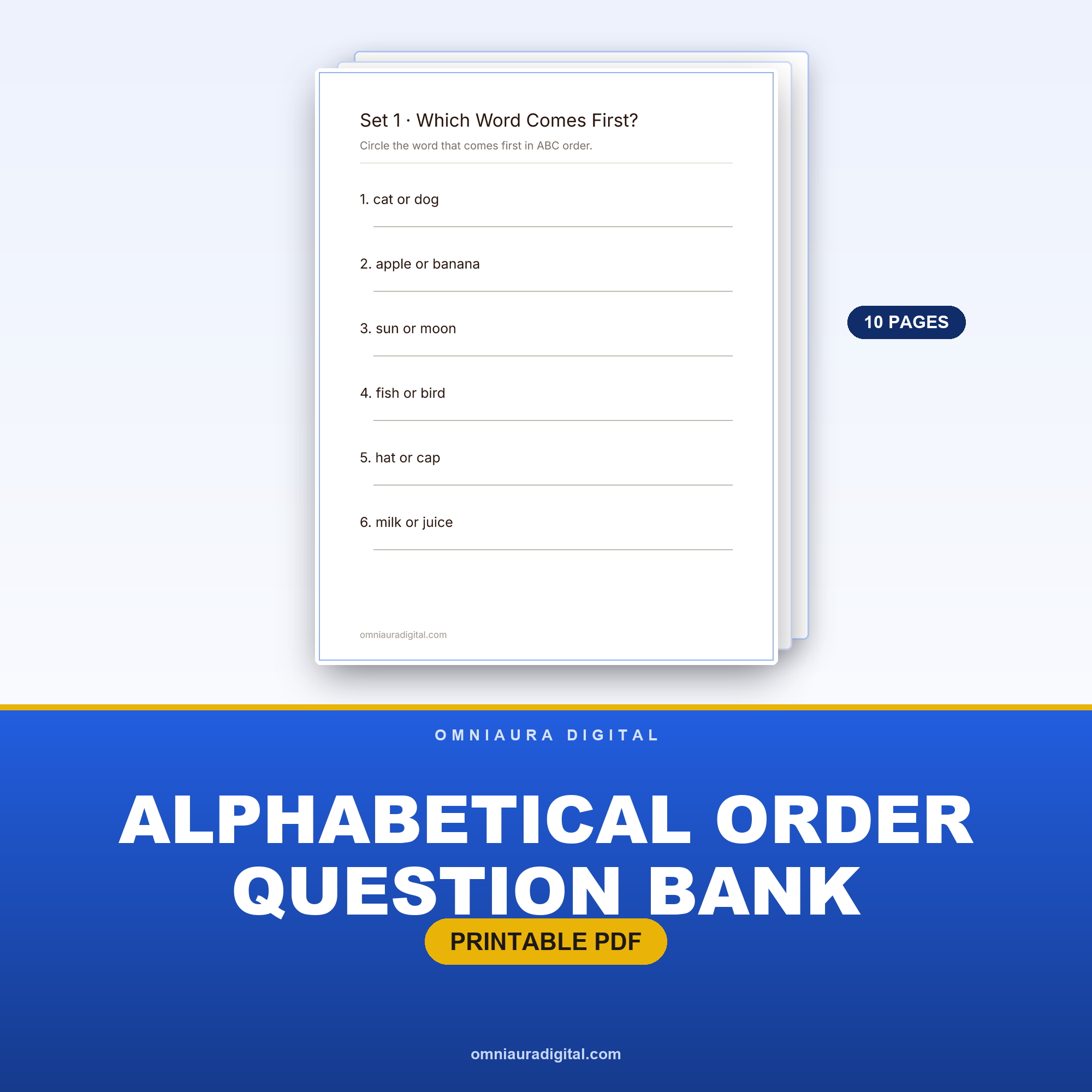 Alphabetical Order Question Bank — 60 Practice Questions (Grades 1-4)