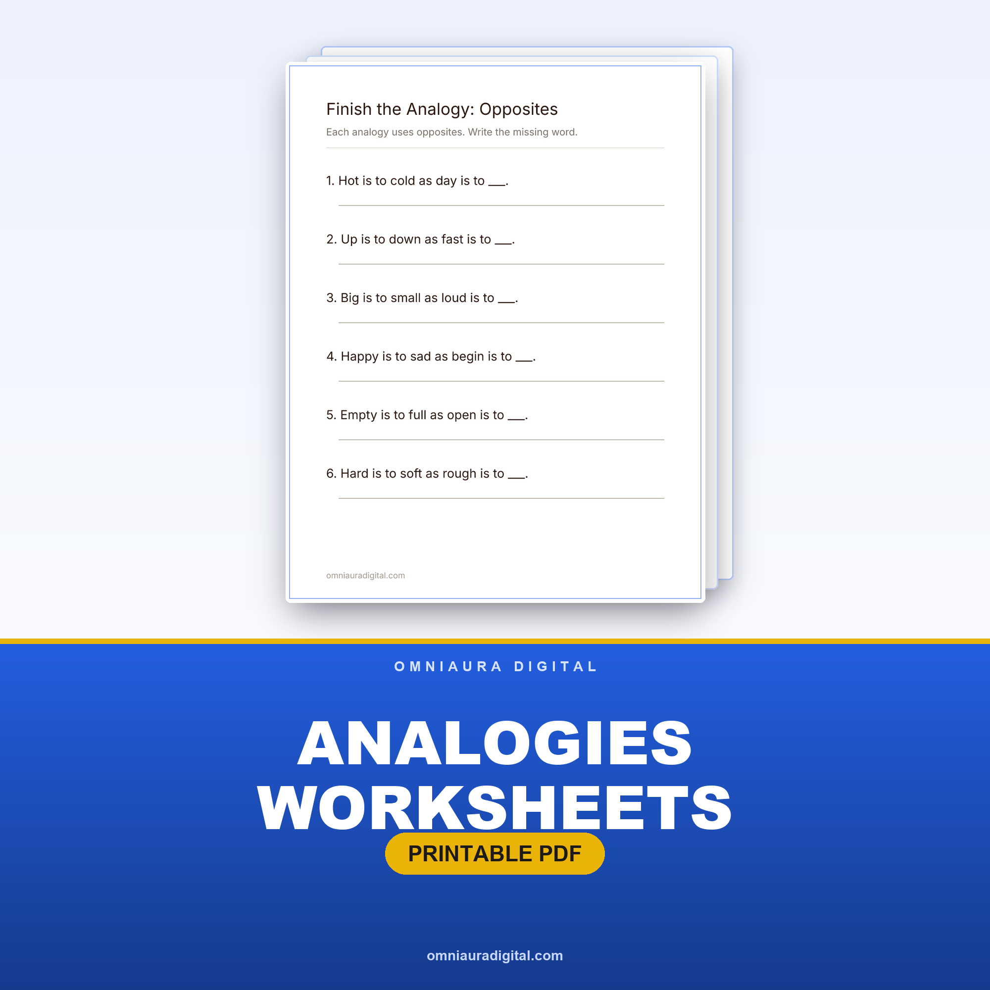 Analogies Worksheets — Word Relationships (Grades 3-5)