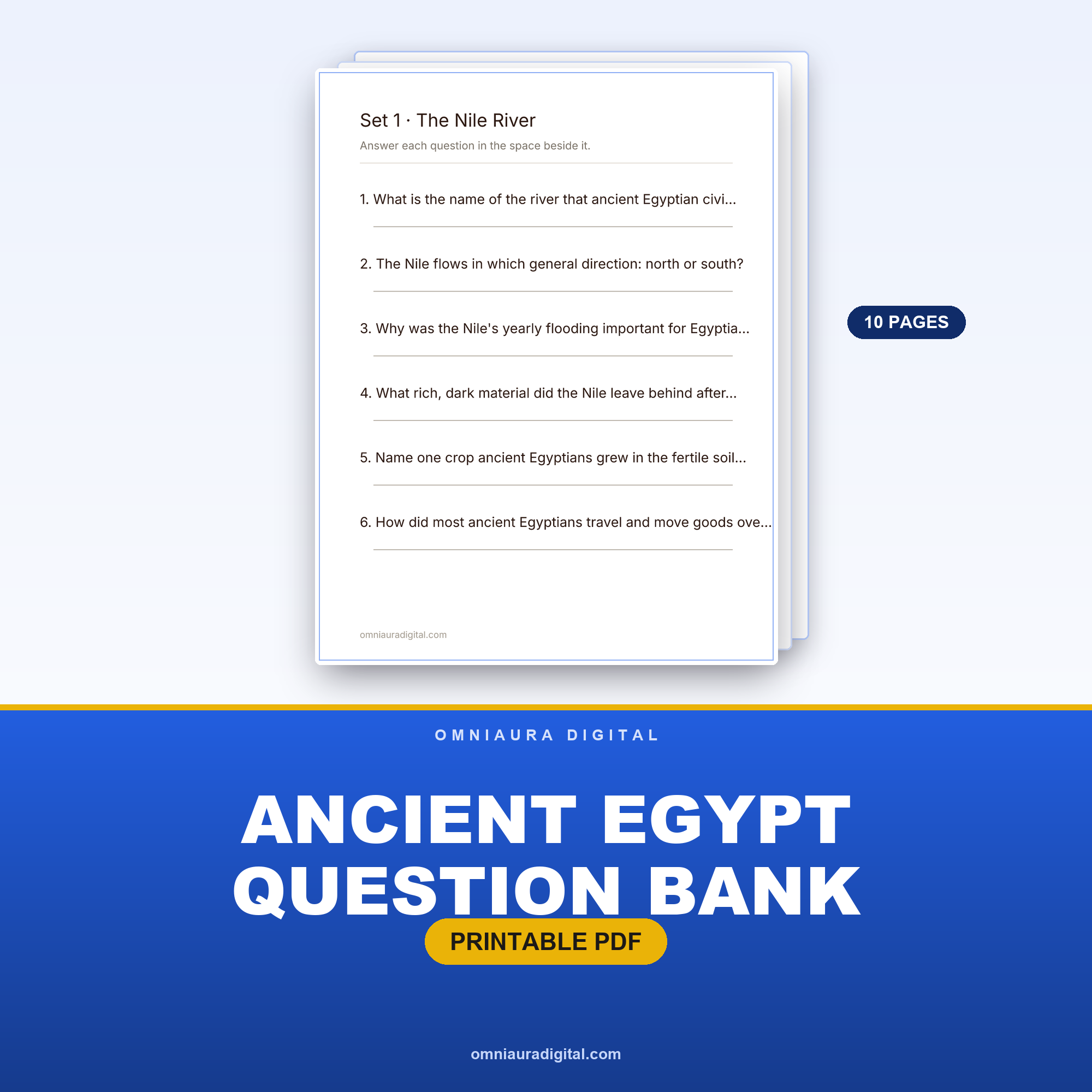 Ancient Egypt Question Bank — 60 Practice Questions (Grades 4-7)