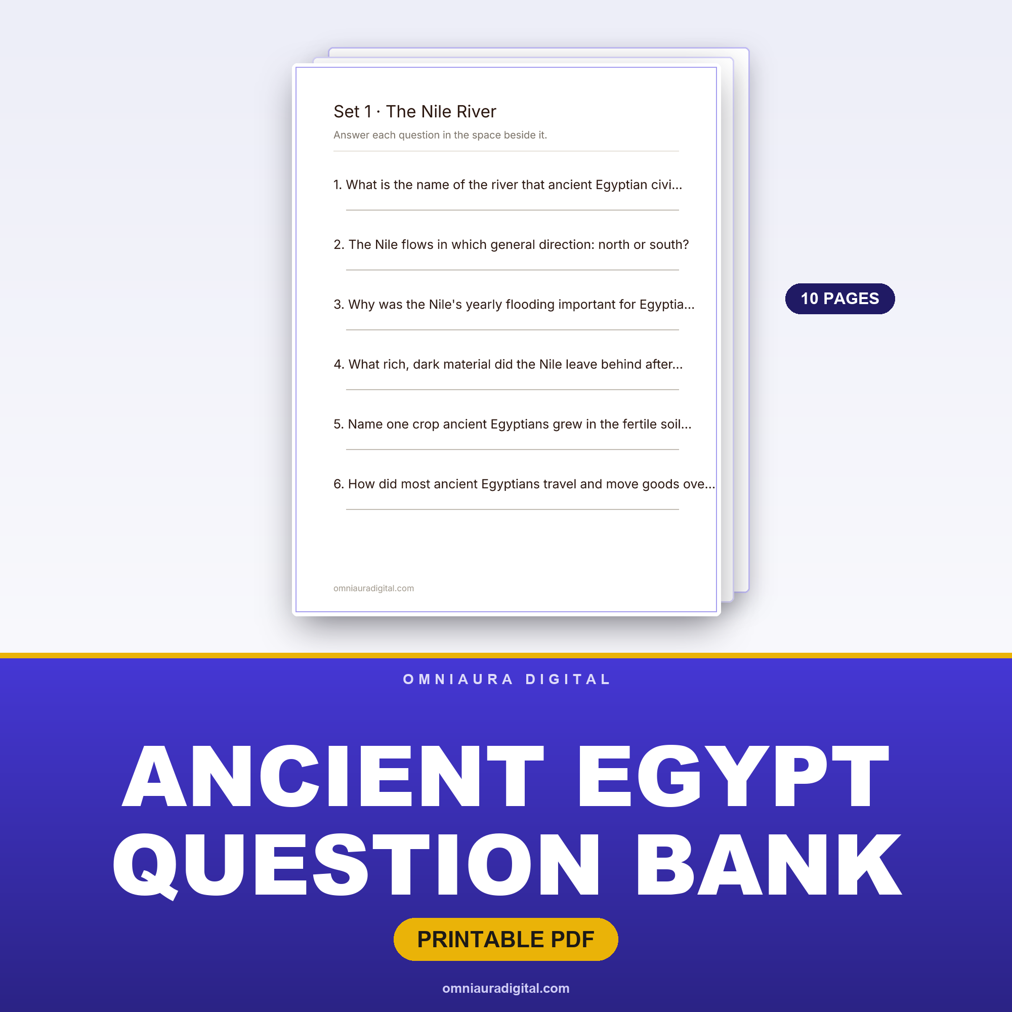 Ancient Egypt Question Bank — 60 Practice Questions (Grades 4-7)