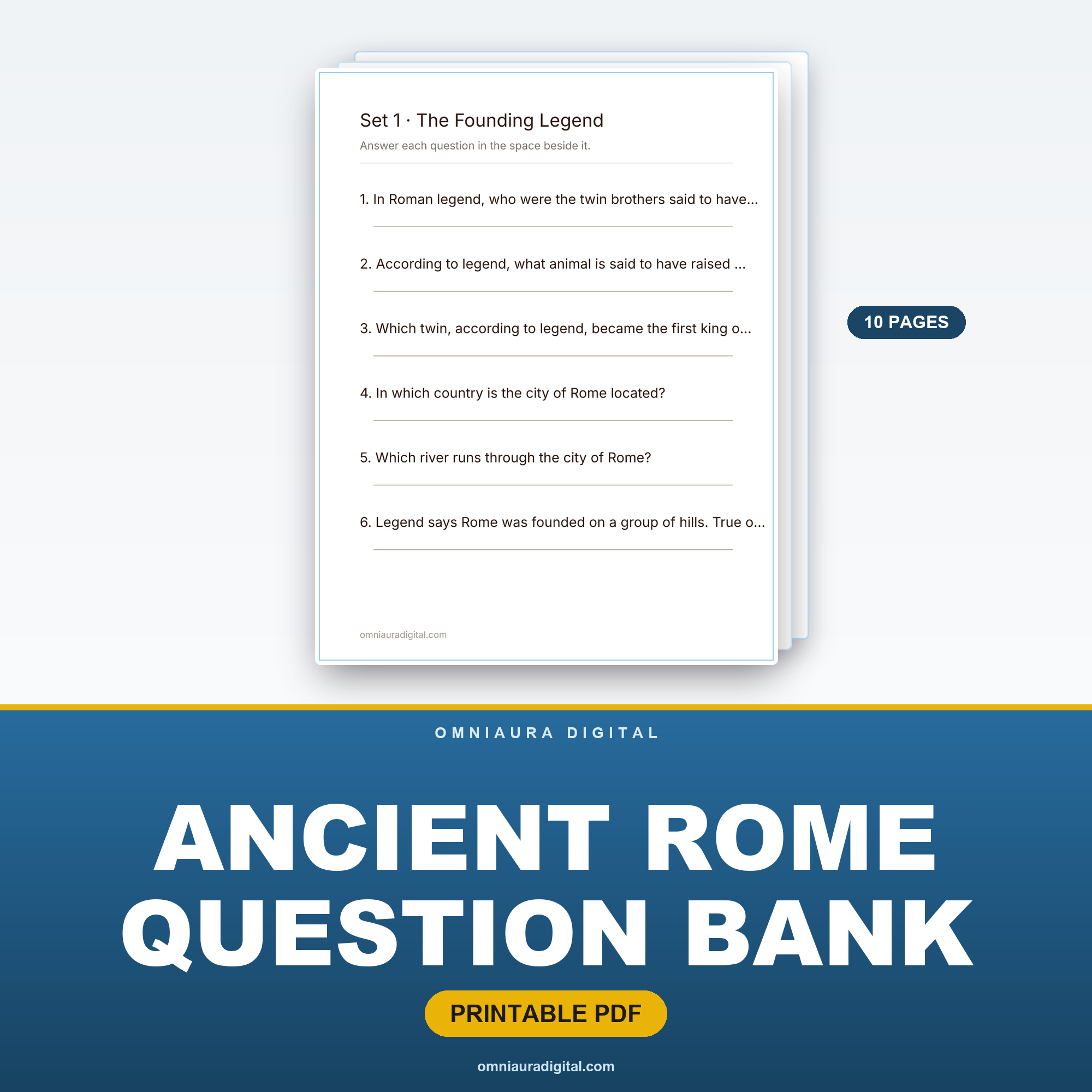 Ancient Rome Question Bank — 60 Practice Questions (Grades 4-7)