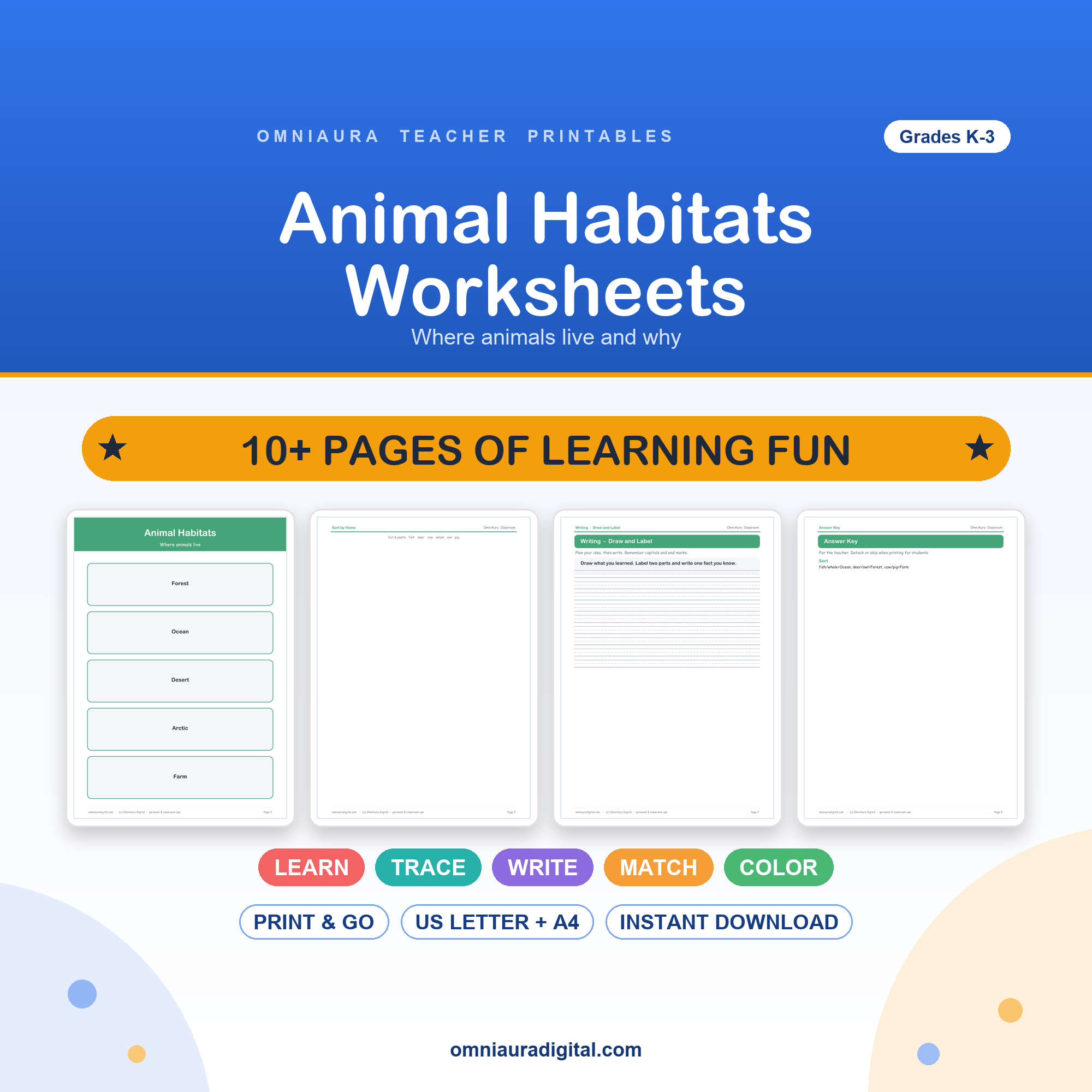 Animal Habitats Worksheets