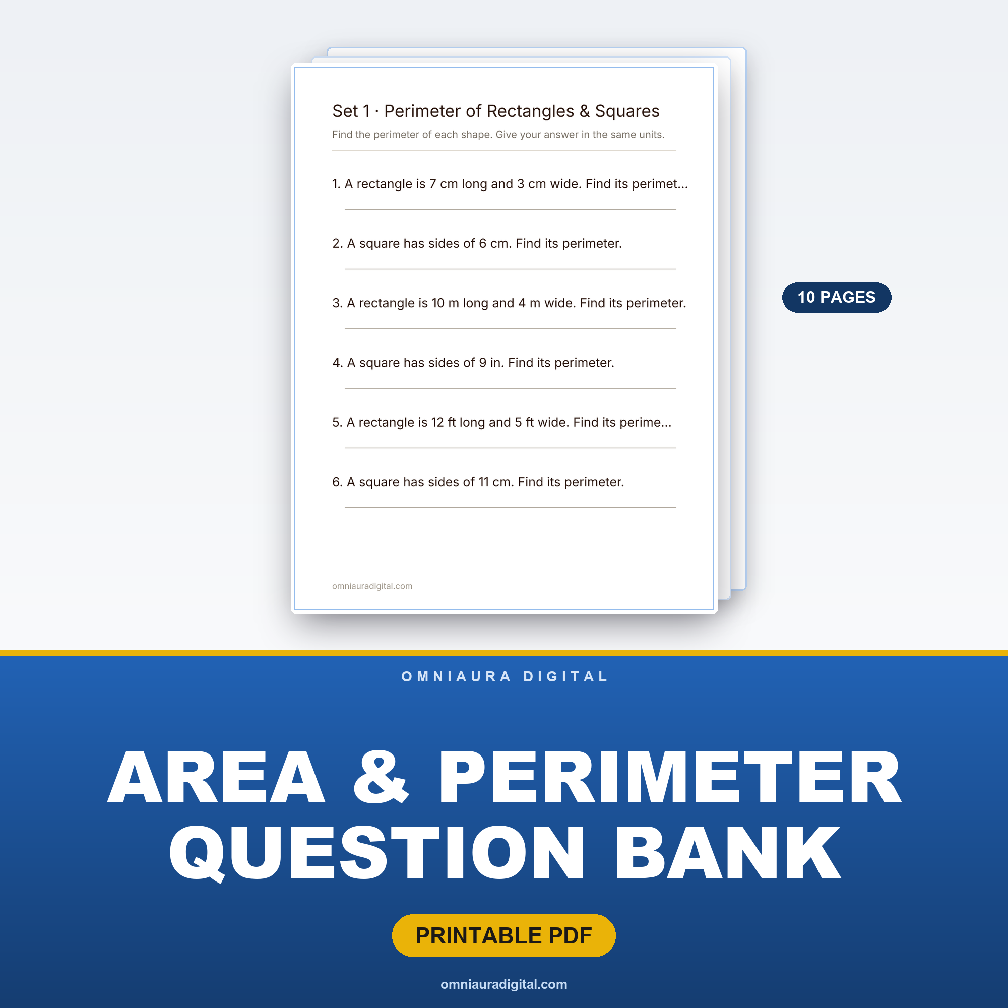 Area & Perimeter Question Bank — 60 Practice Questions (Grades 3-5)