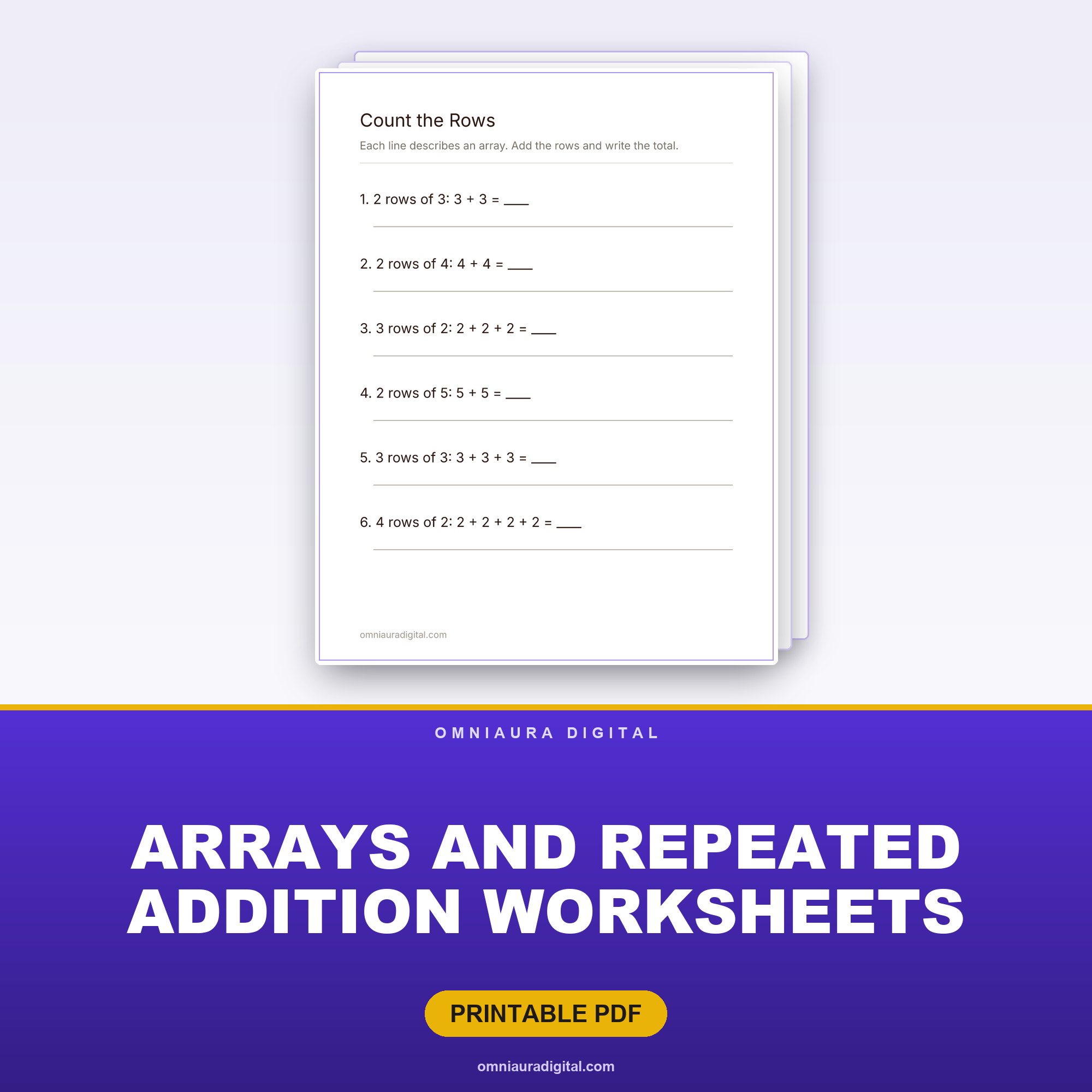 Arrays and Repeated Addition Worksheets — Grade 1-2