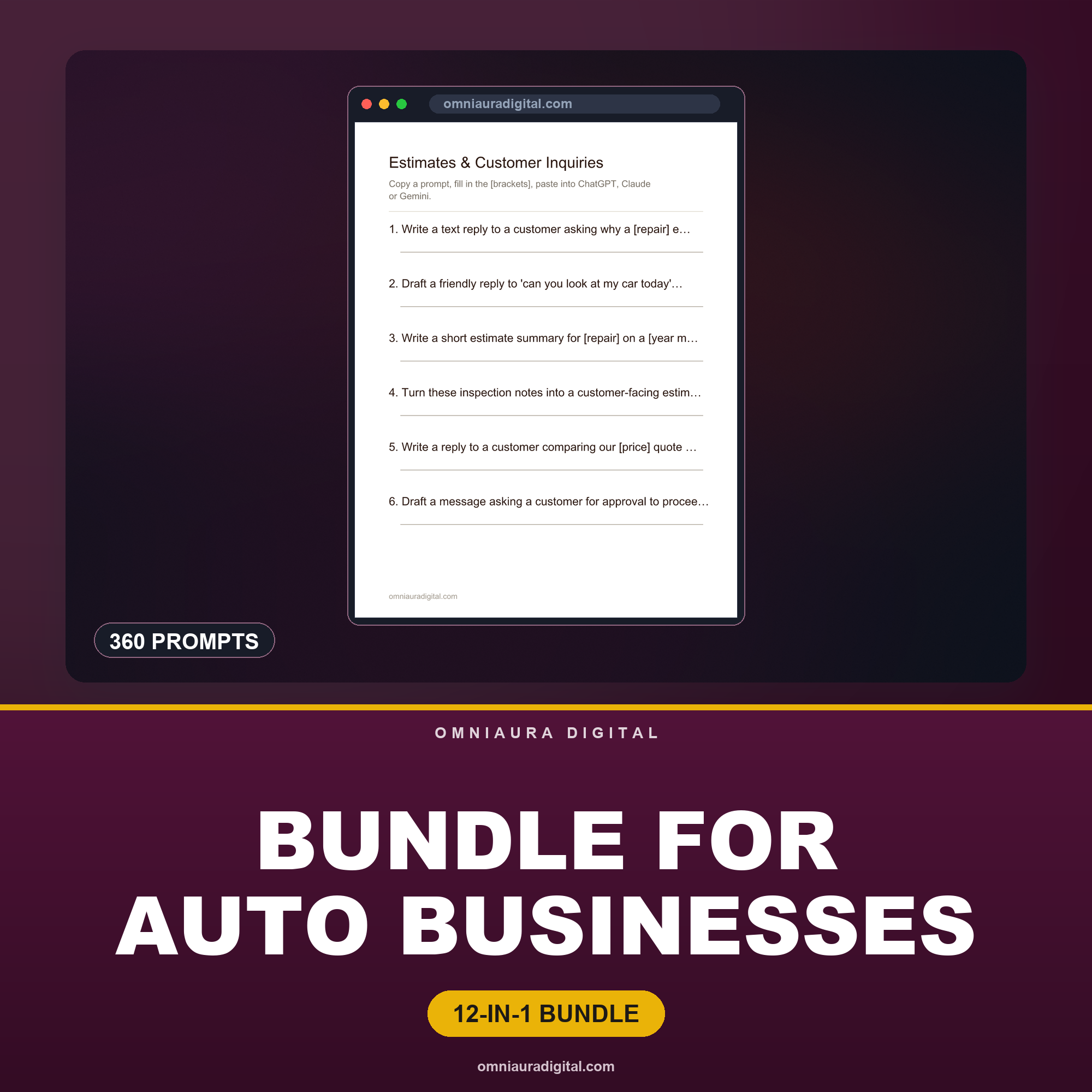 AI Prompt Pack Bundle for Auto Businesses — 12 Packs, 360 Prompts