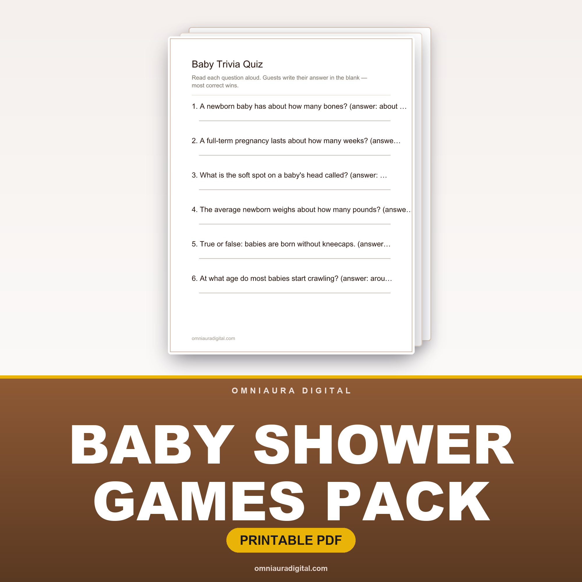 Baby Shower Games Pack — 8 Print-and-Play Crowd Pleasers