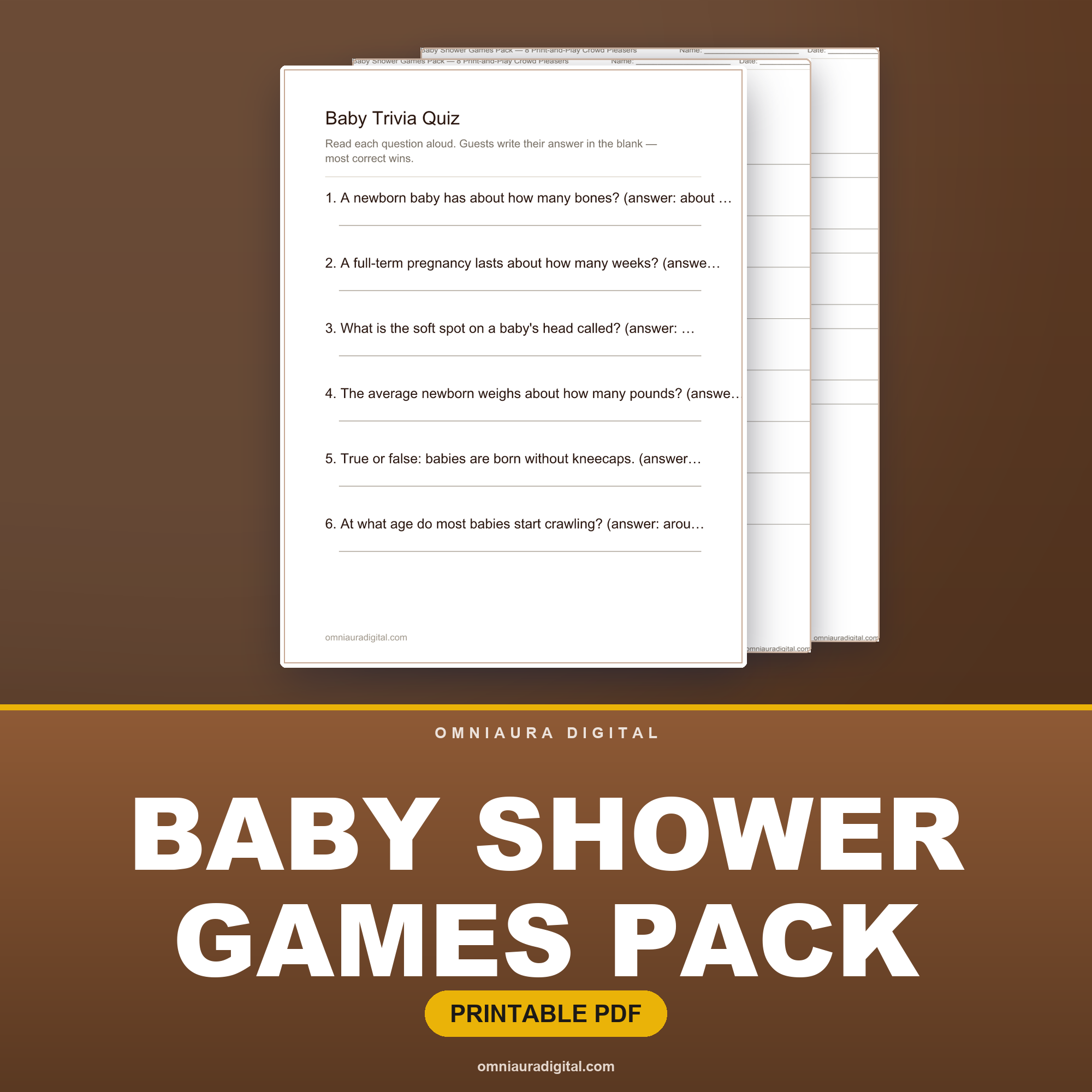 Baby Shower Games Pack — 8 Print-and-Play Crowd Pleasers