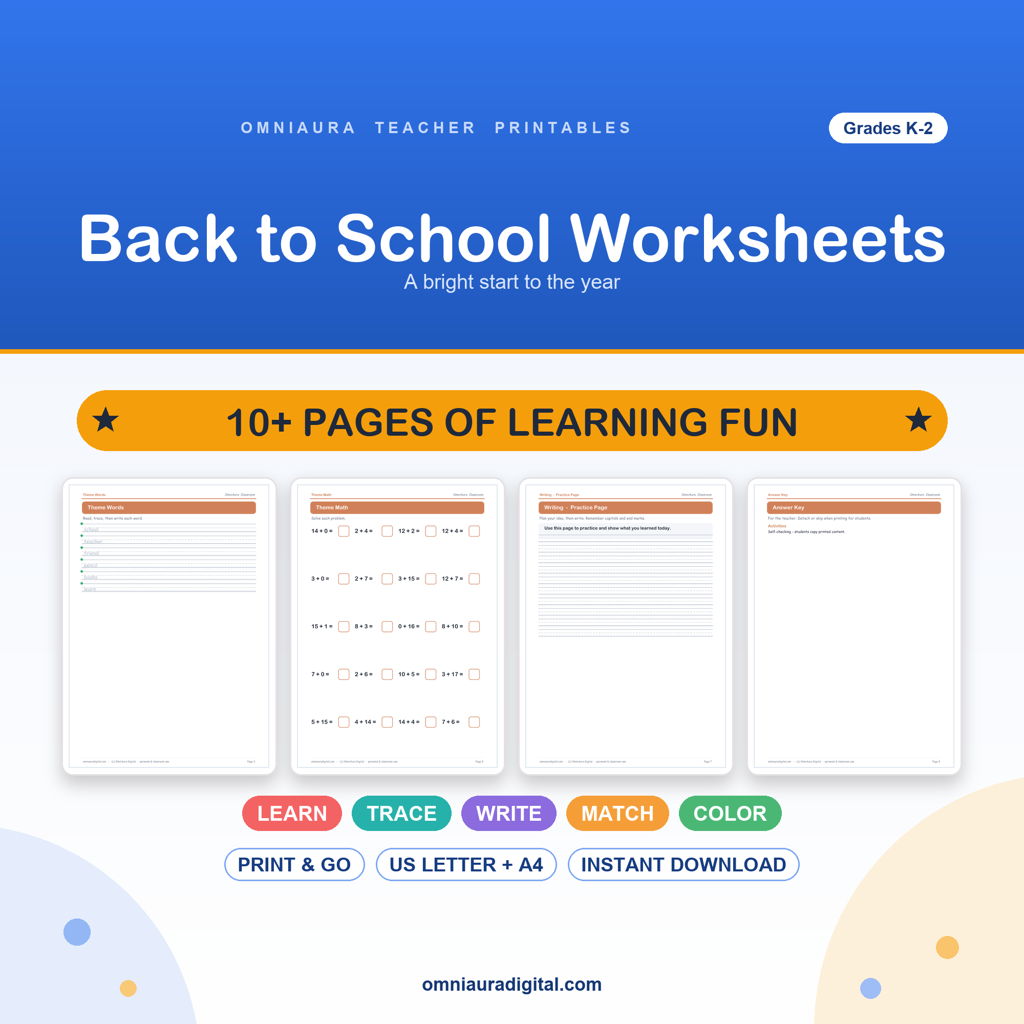 Back to School Worksheets