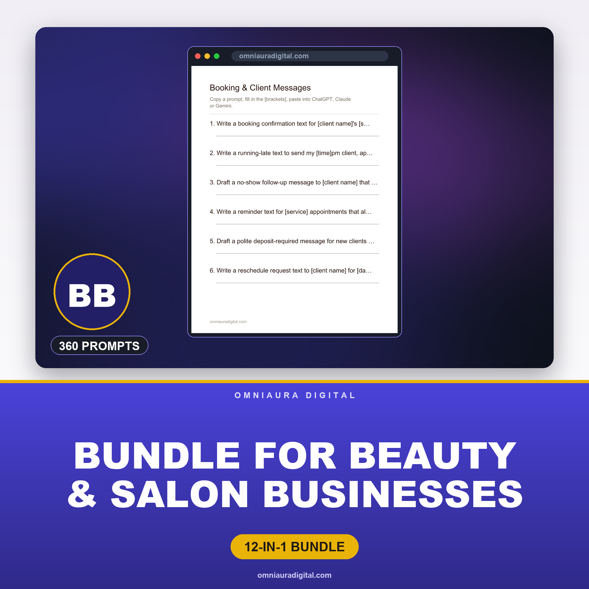 AI Prompt Pack Bundle for Beauty & Salon Businesses — 12 Packs, 360 Prompts