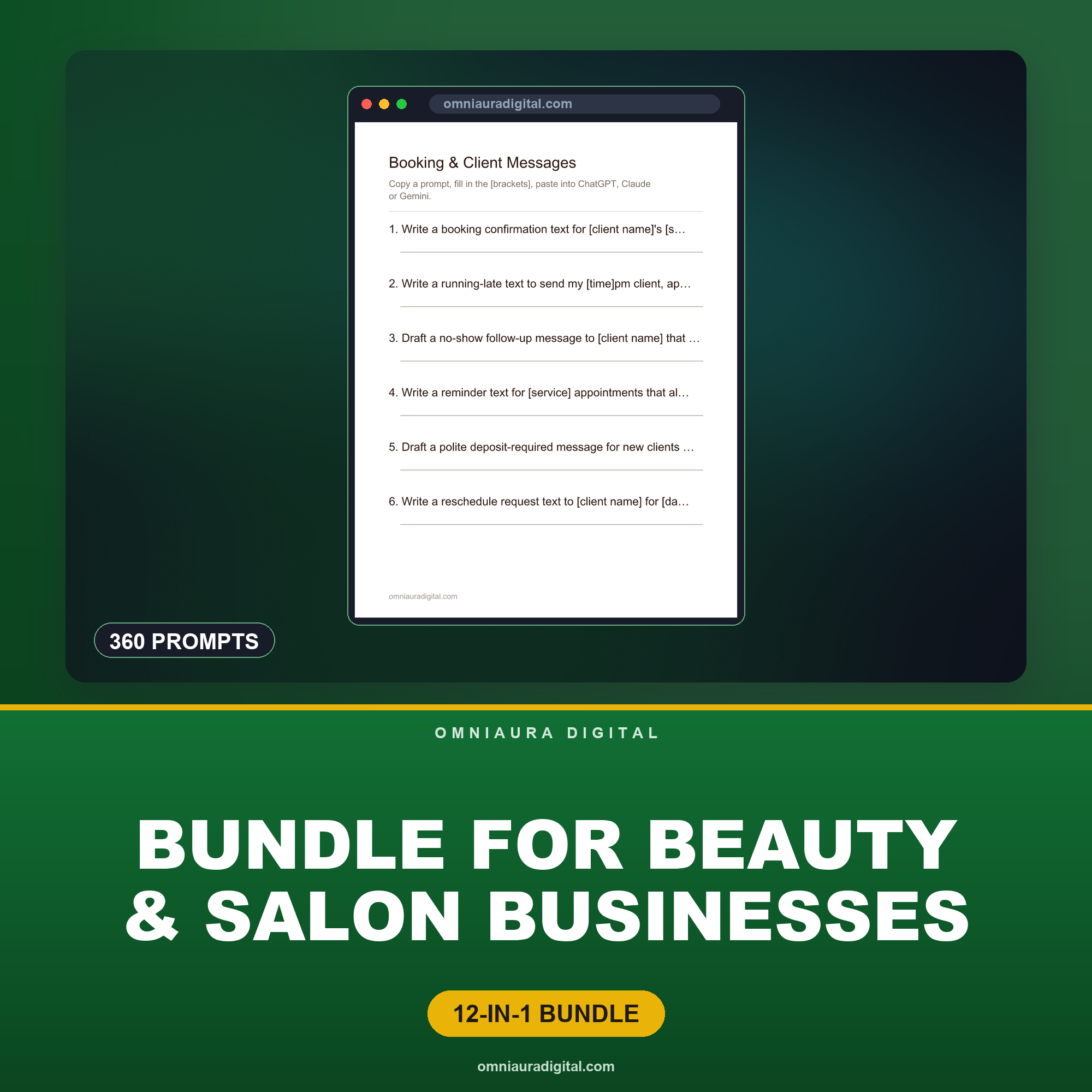 AI Prompt Pack Bundle for Beauty & Salon Businesses — 12 Packs, 360 Prompts