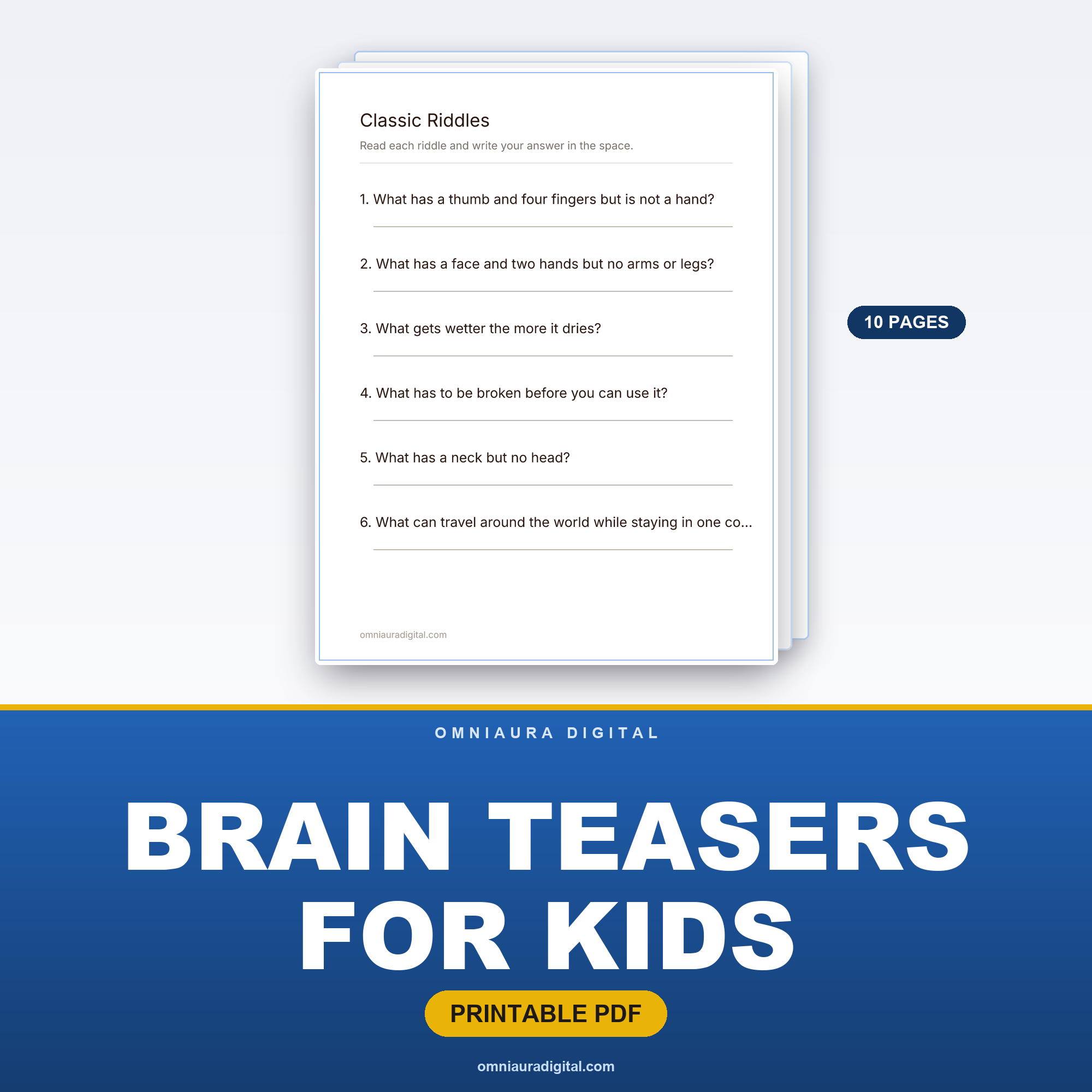 Brain Teasers for Kids — 60 Riddles & Logic Puzzles (Ages 7-12)