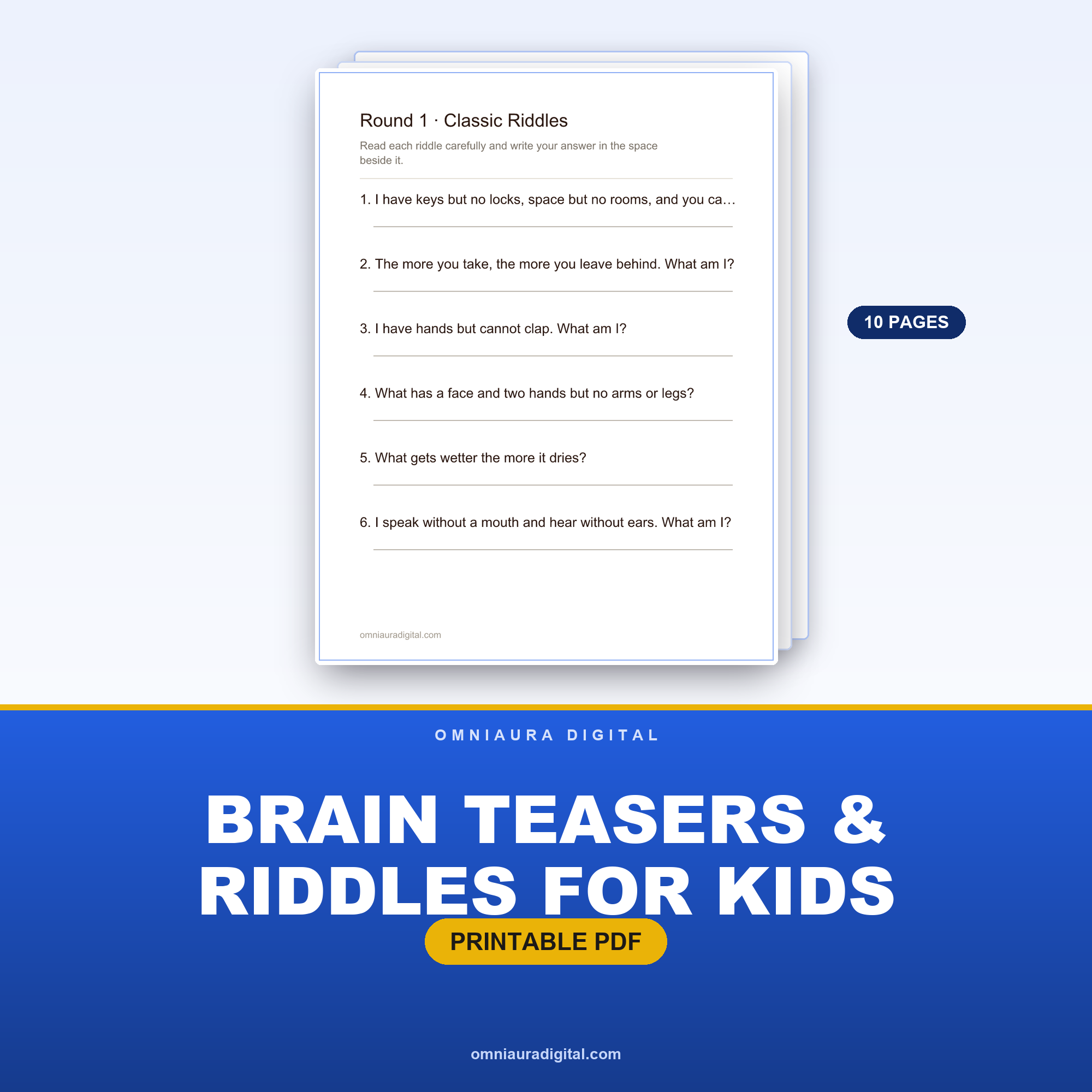 Brain Teasers & Riddles for Kids — 64 Puzzles with Answers (Ages 7-12)