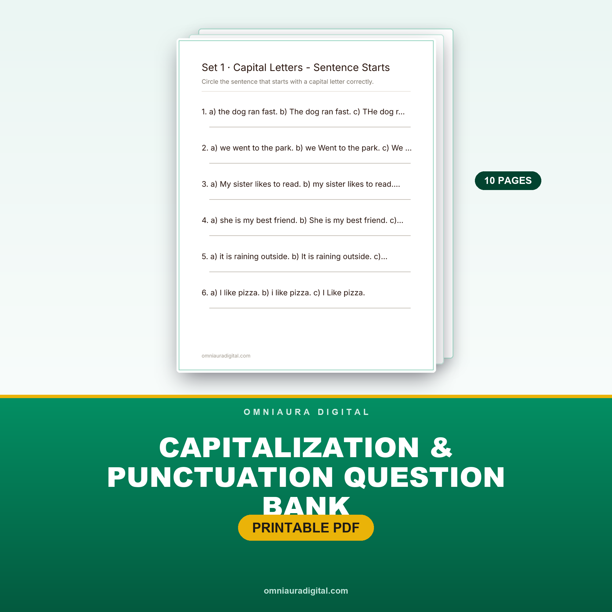 Capitalization & Punctuation Question Bank — 60 Questions (Grades 2-4)