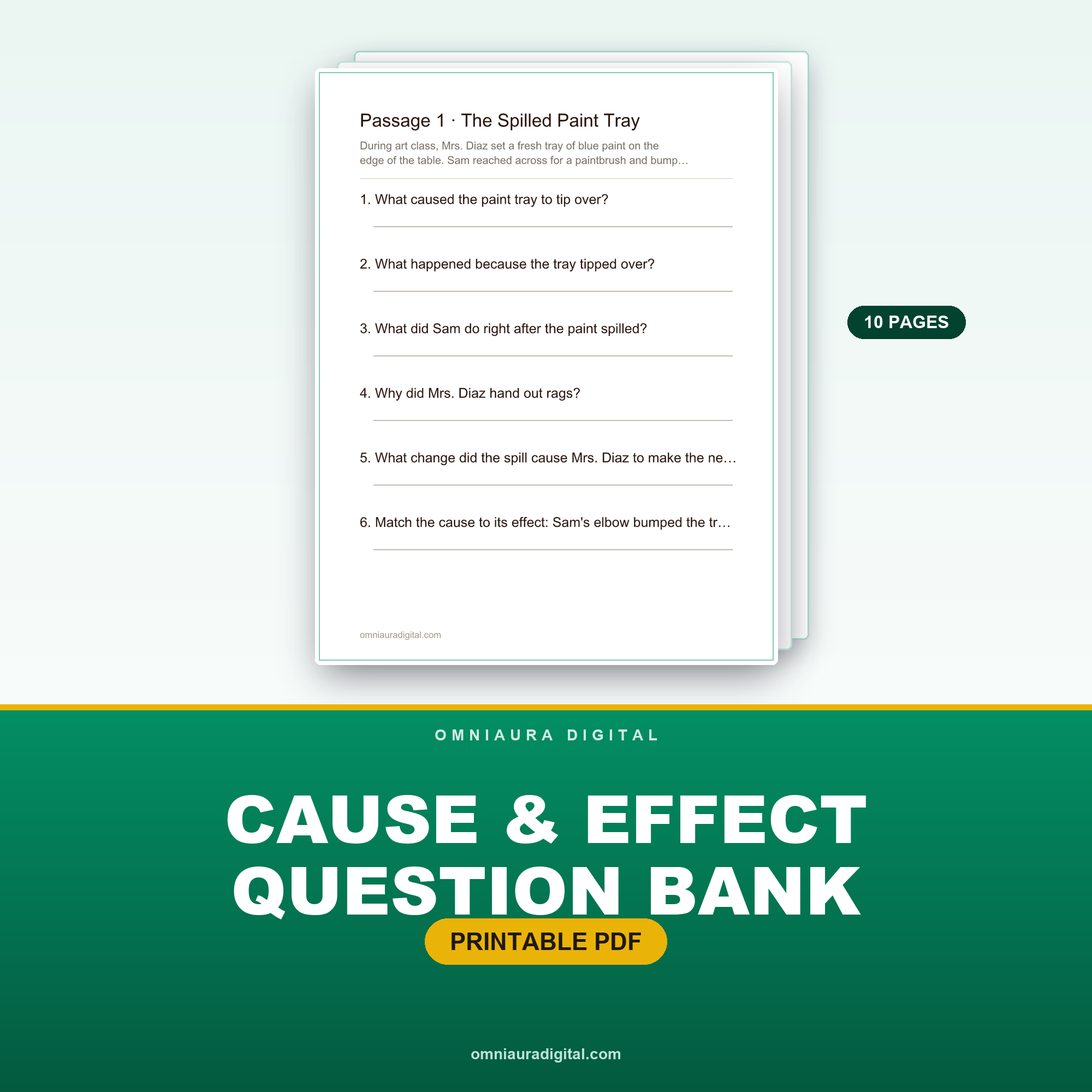 Cause & Effect Question Bank — 8 Passages, 48 Questions