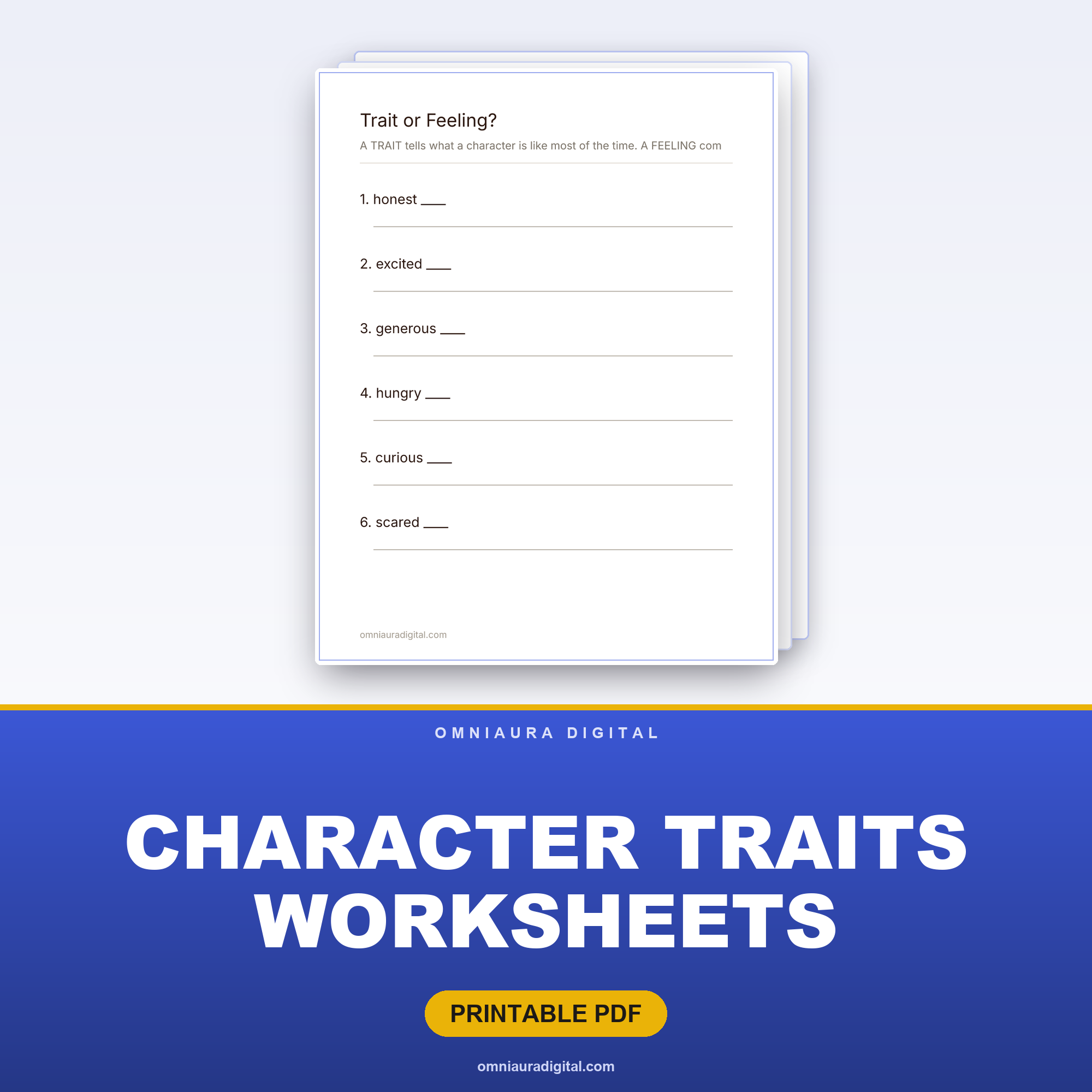 Character Traits Worksheets — Show Me the Evidence