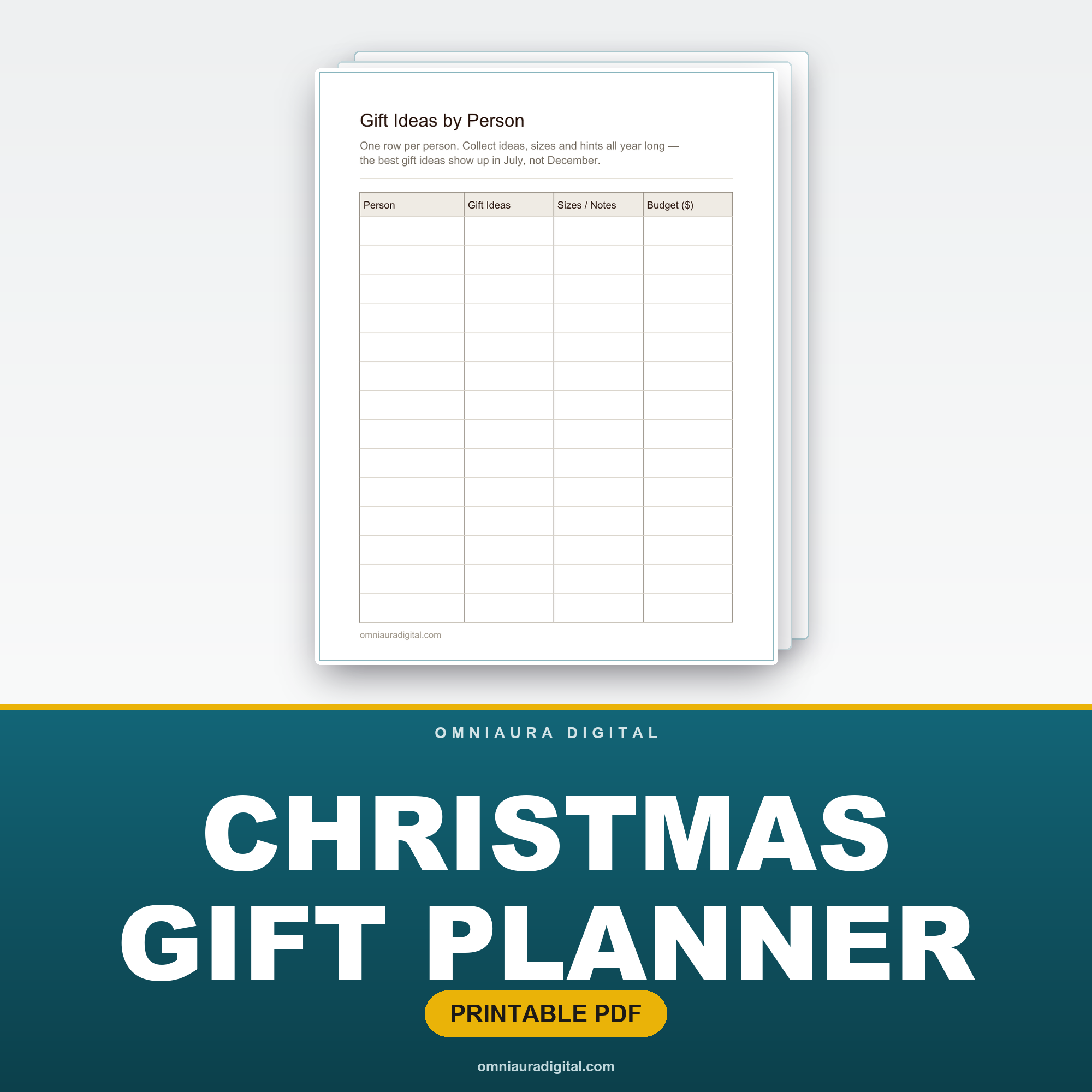 Christmas Gift Planner — Gift Lists, Budget & Thank-You Tracker
