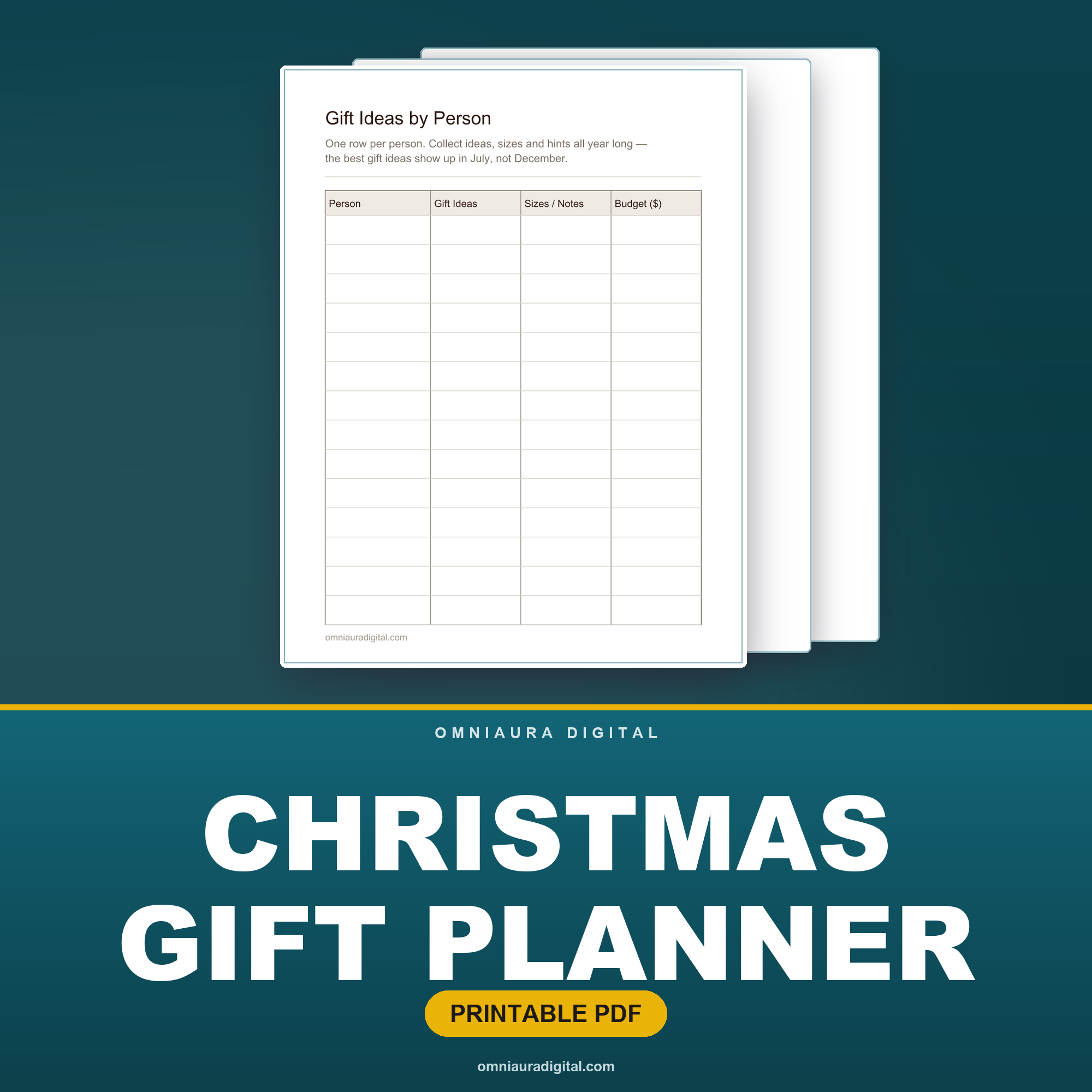 Christmas Gift Planner — Gift Lists, Budget & Thank-You Tracker