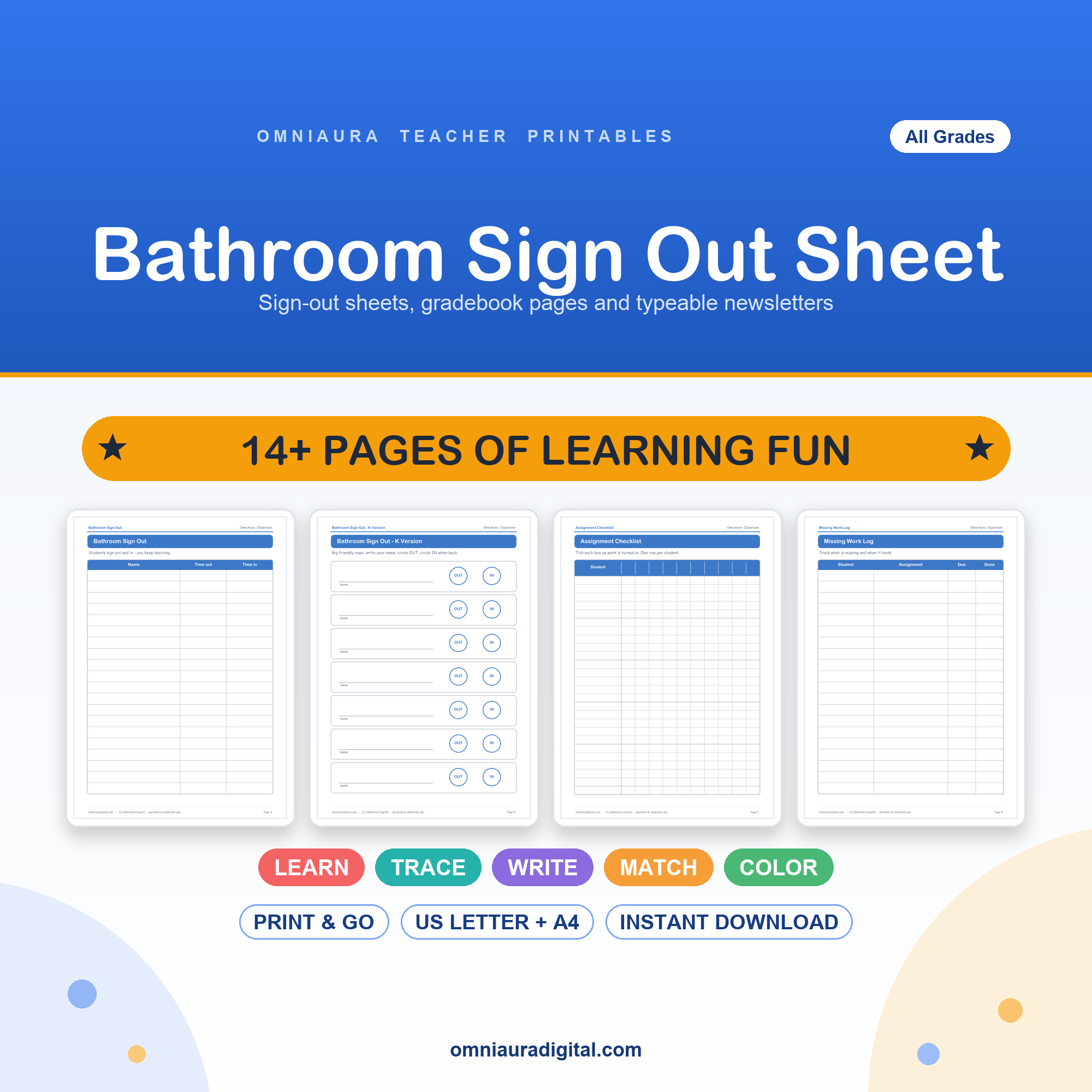 Bathroom Sign Out Sheet