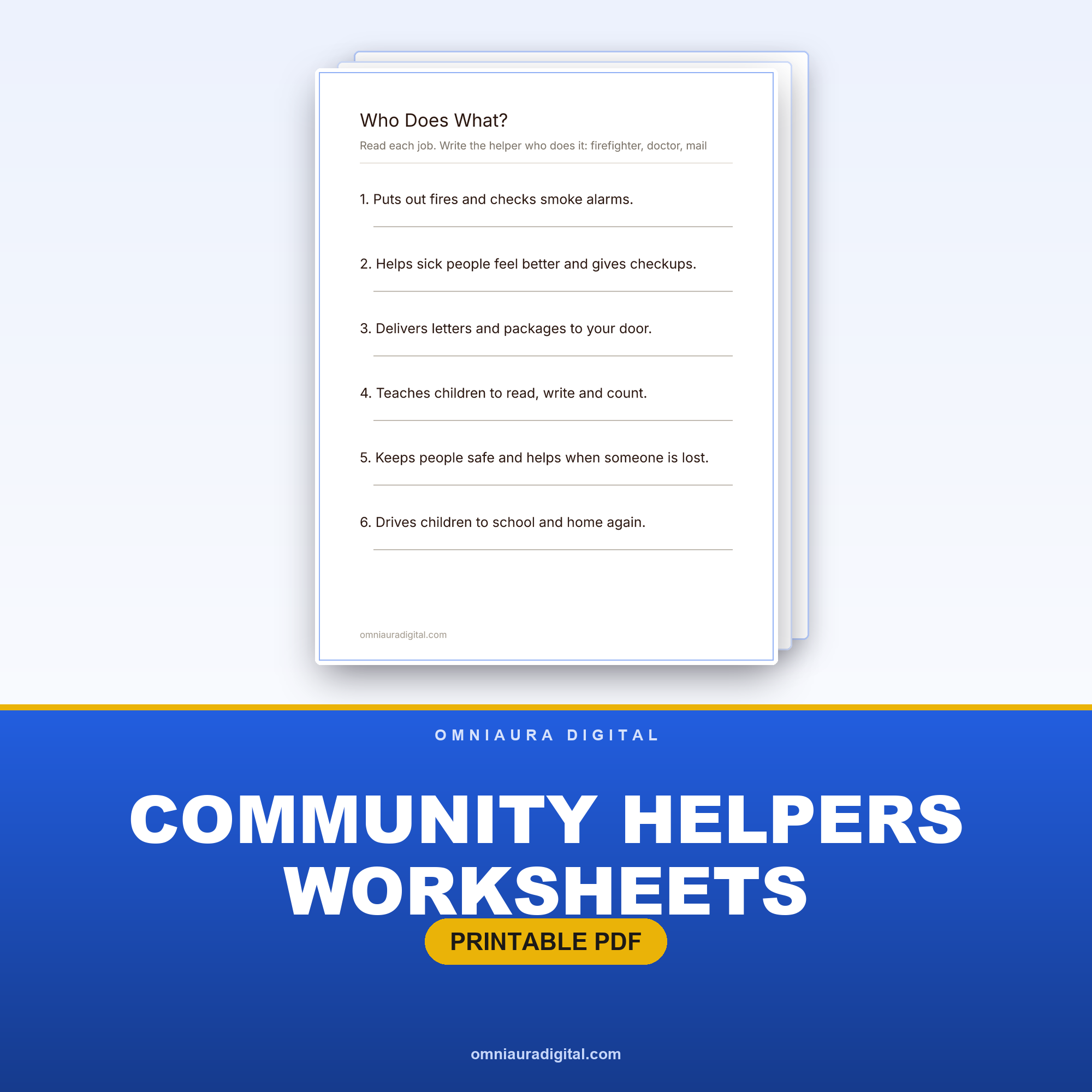 Community Helpers Worksheets — Who Does What? (Grades K-1)