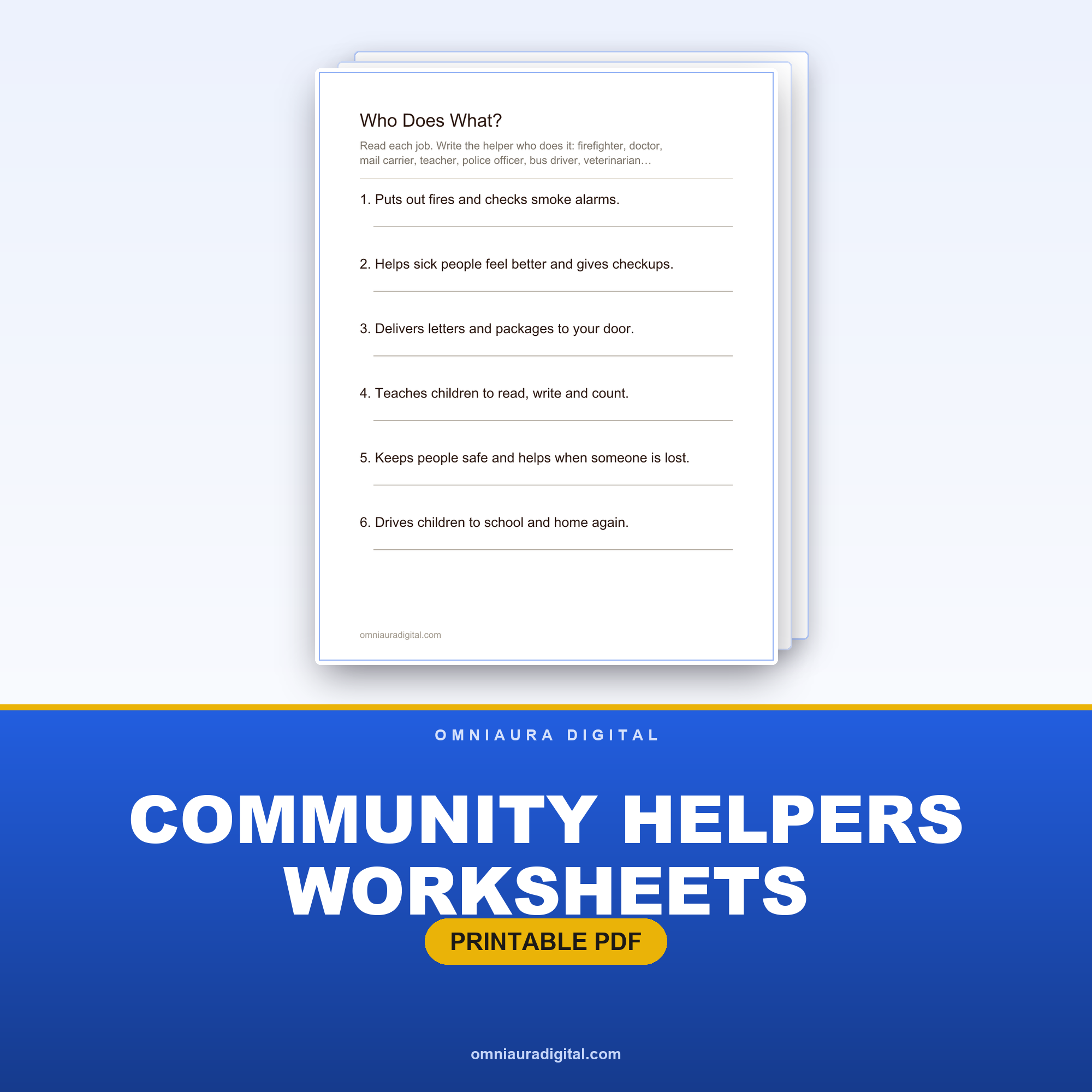 Community Helpers Worksheets — Who Does What? (Grades K-1)