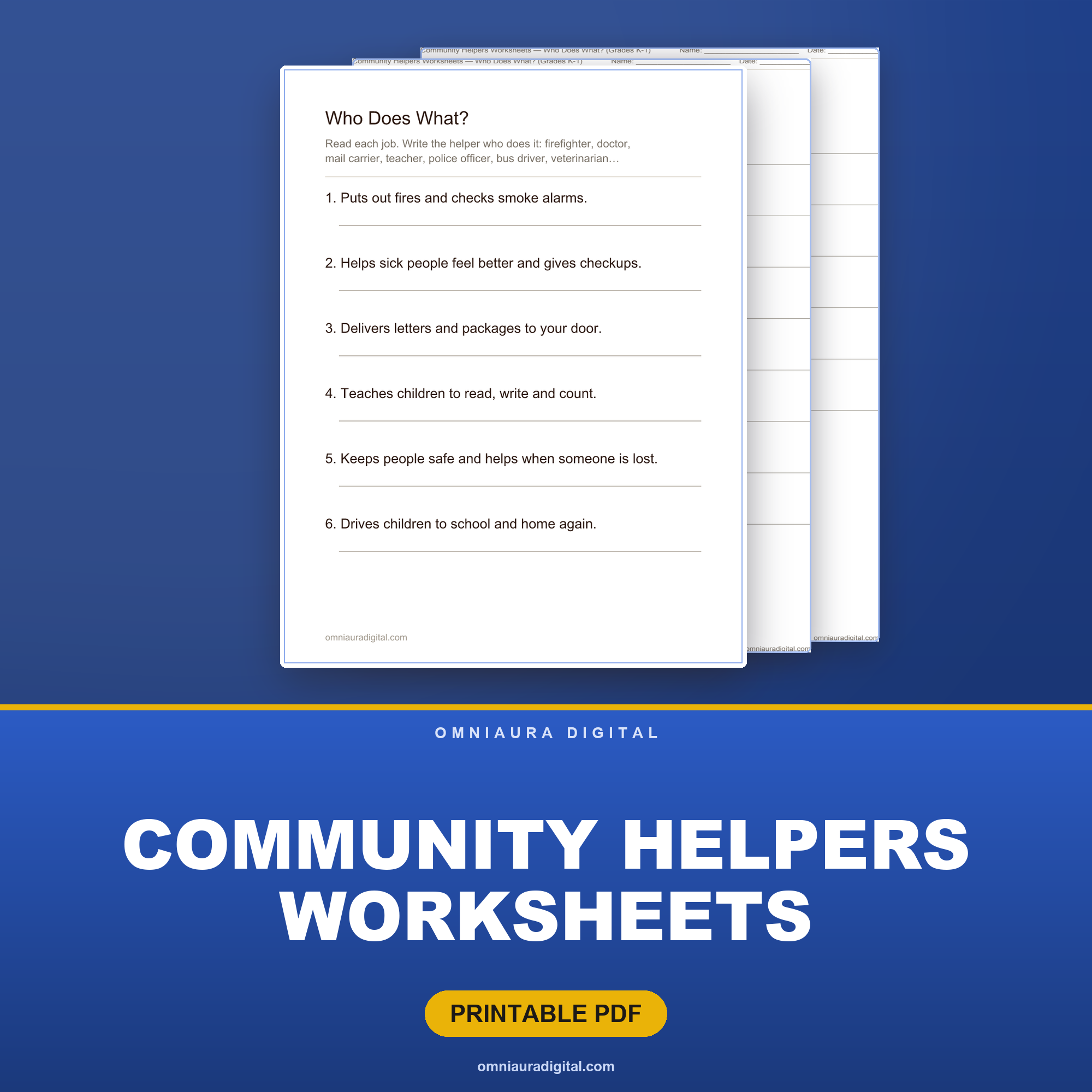 Community Helpers Worksheets — Who Does What? (Grades K-1)
