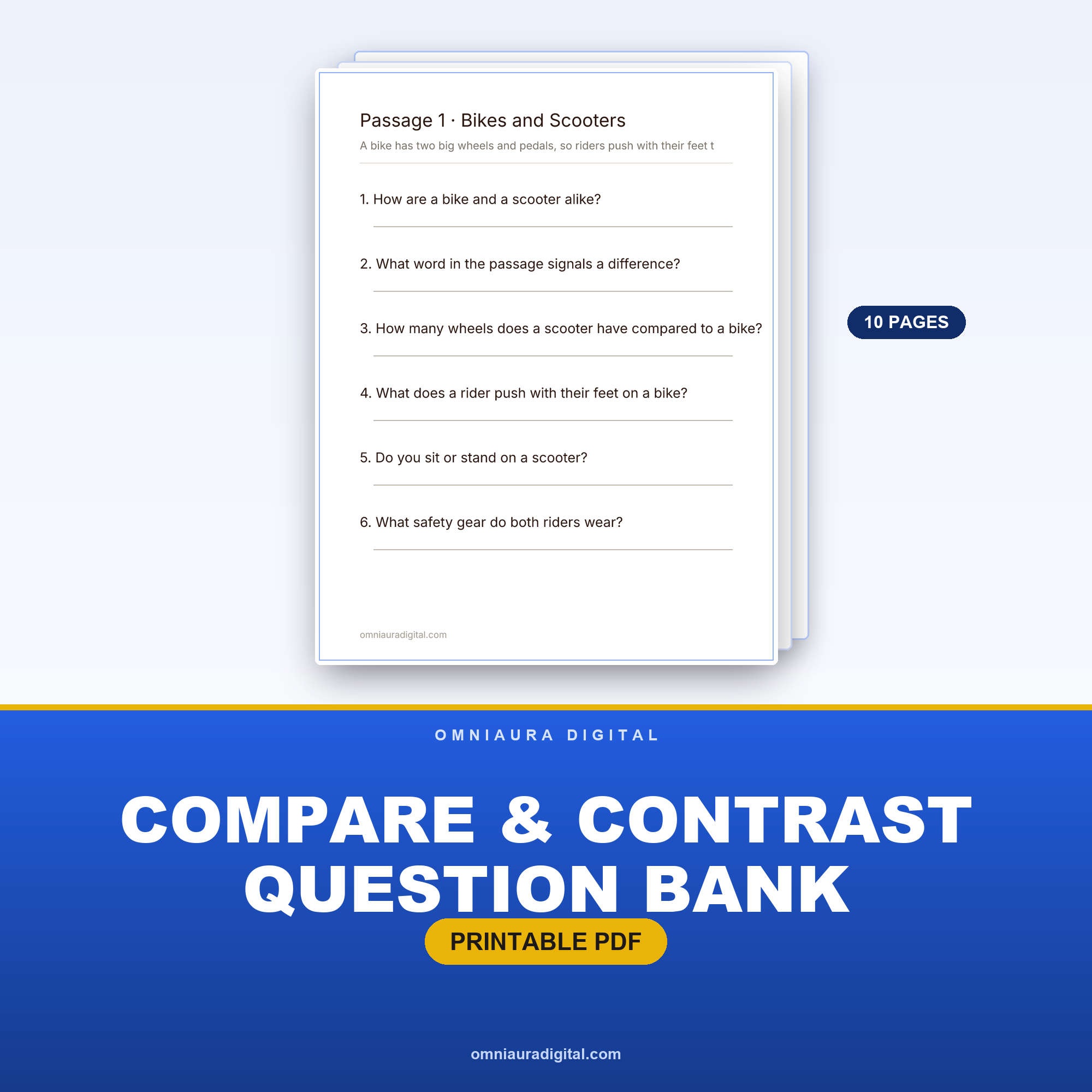 Compare & Contrast Question Bank — 48 Practice Questions (Grades 2-5)