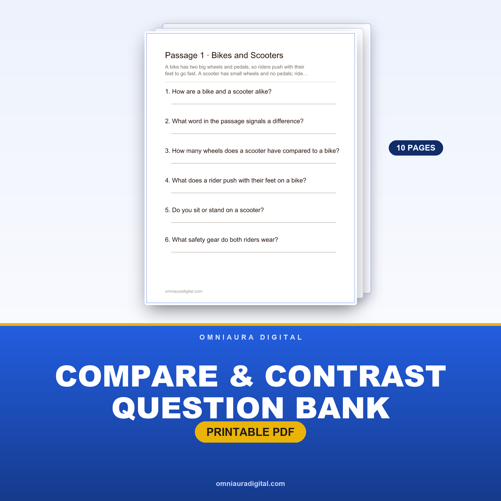 Compare & Contrast Question Bank — 48 Practice Questions (Grades 2-5)