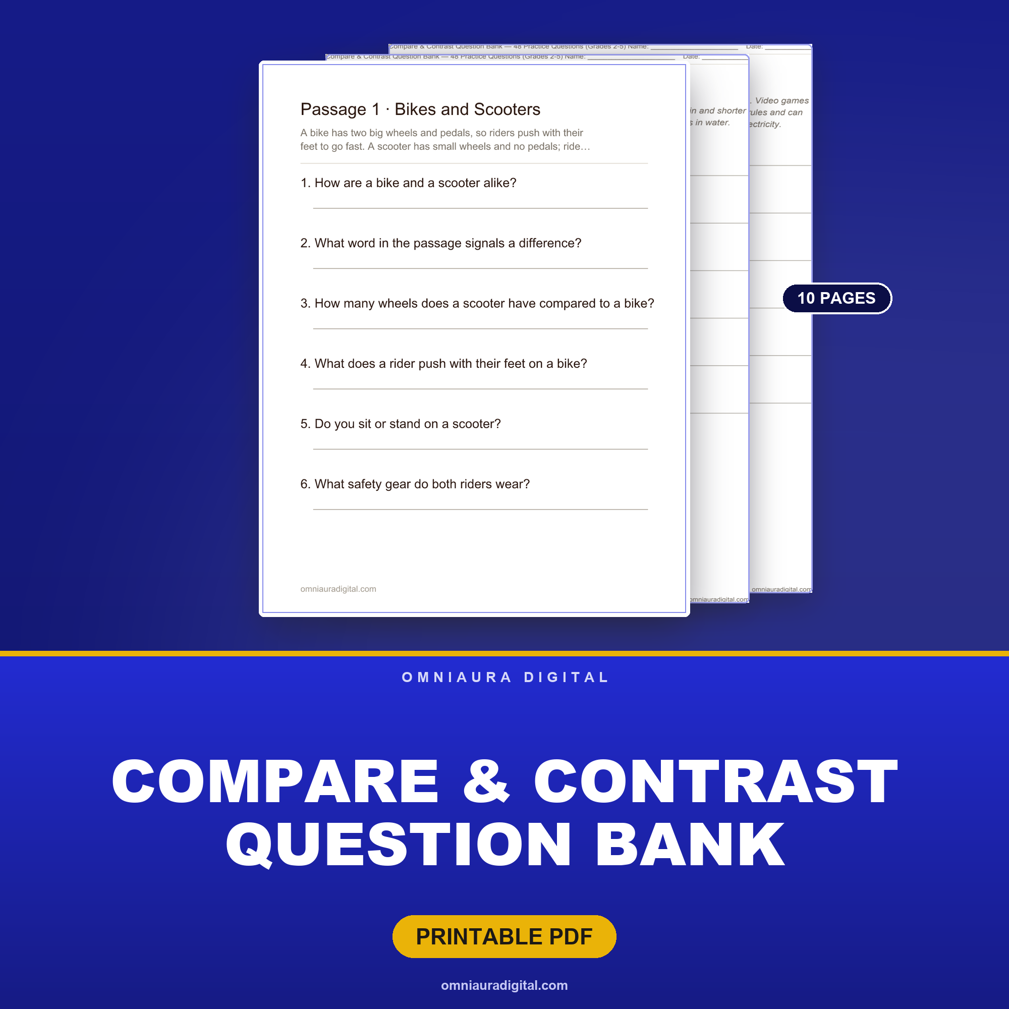 Compare & Contrast Question Bank — 48 Practice Questions (Grades 2-5)