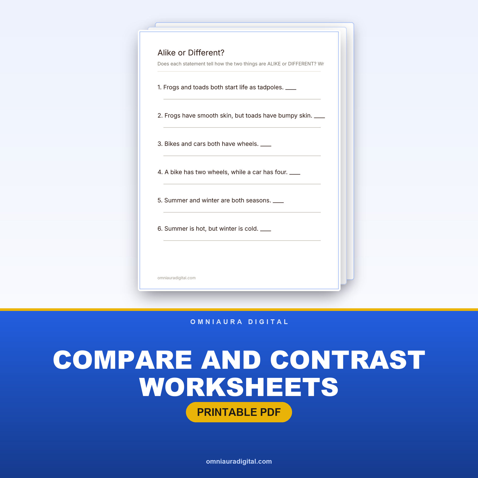 Compare and Contrast Worksheets — Alike, Different and Both