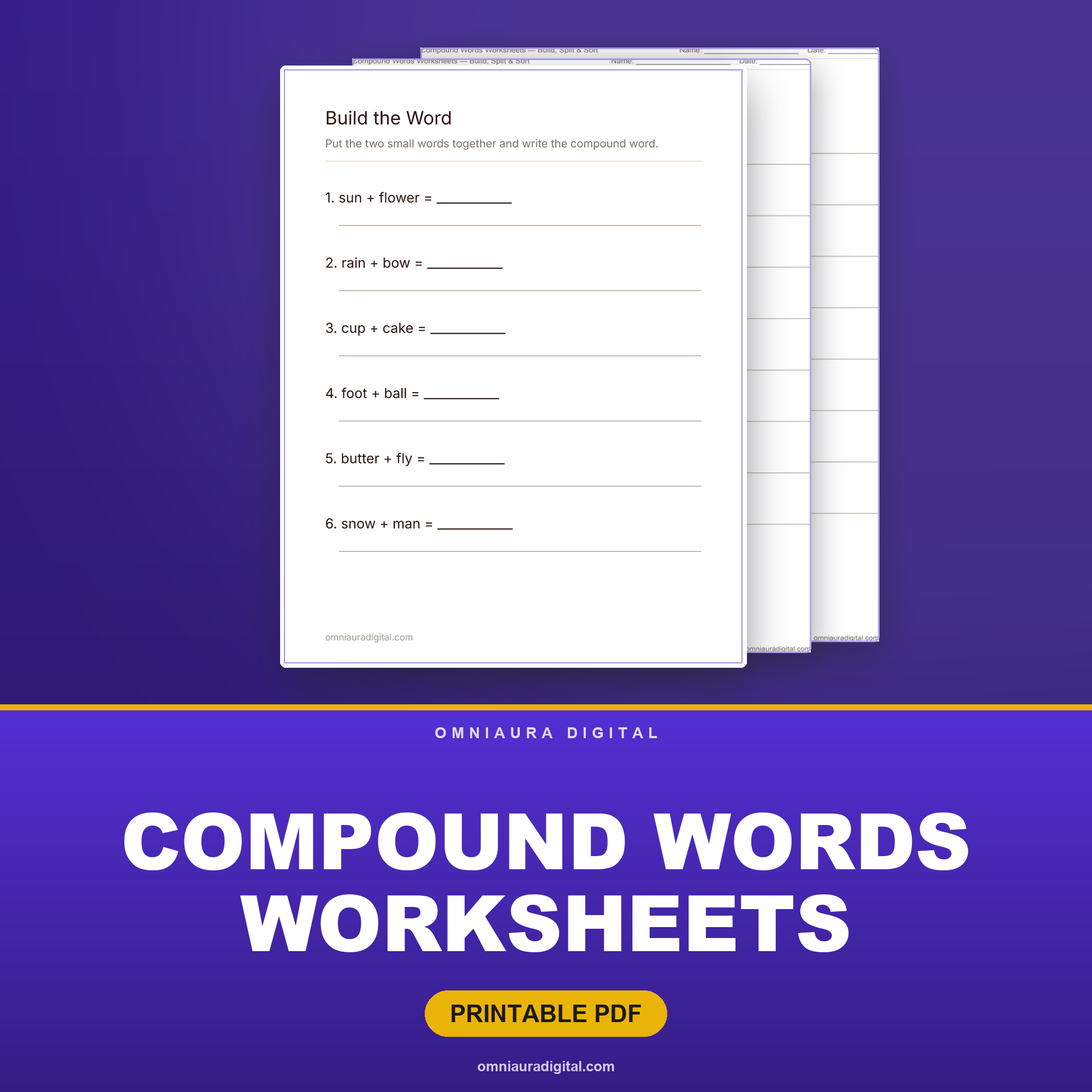 Compound Words Worksheets — Build, Split & Sort