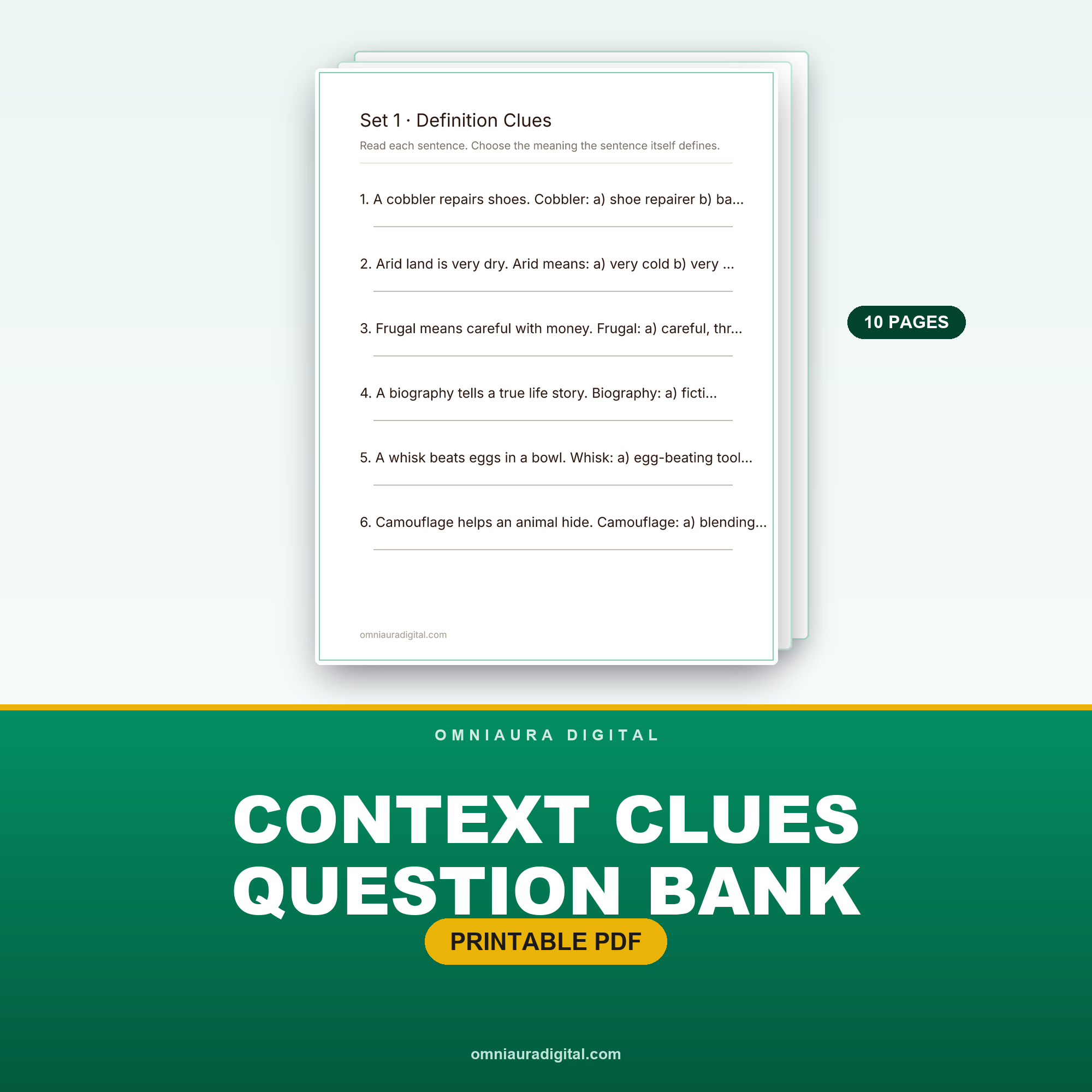 Context Clues Question Bank — 60 Questions (Grades 3-5)