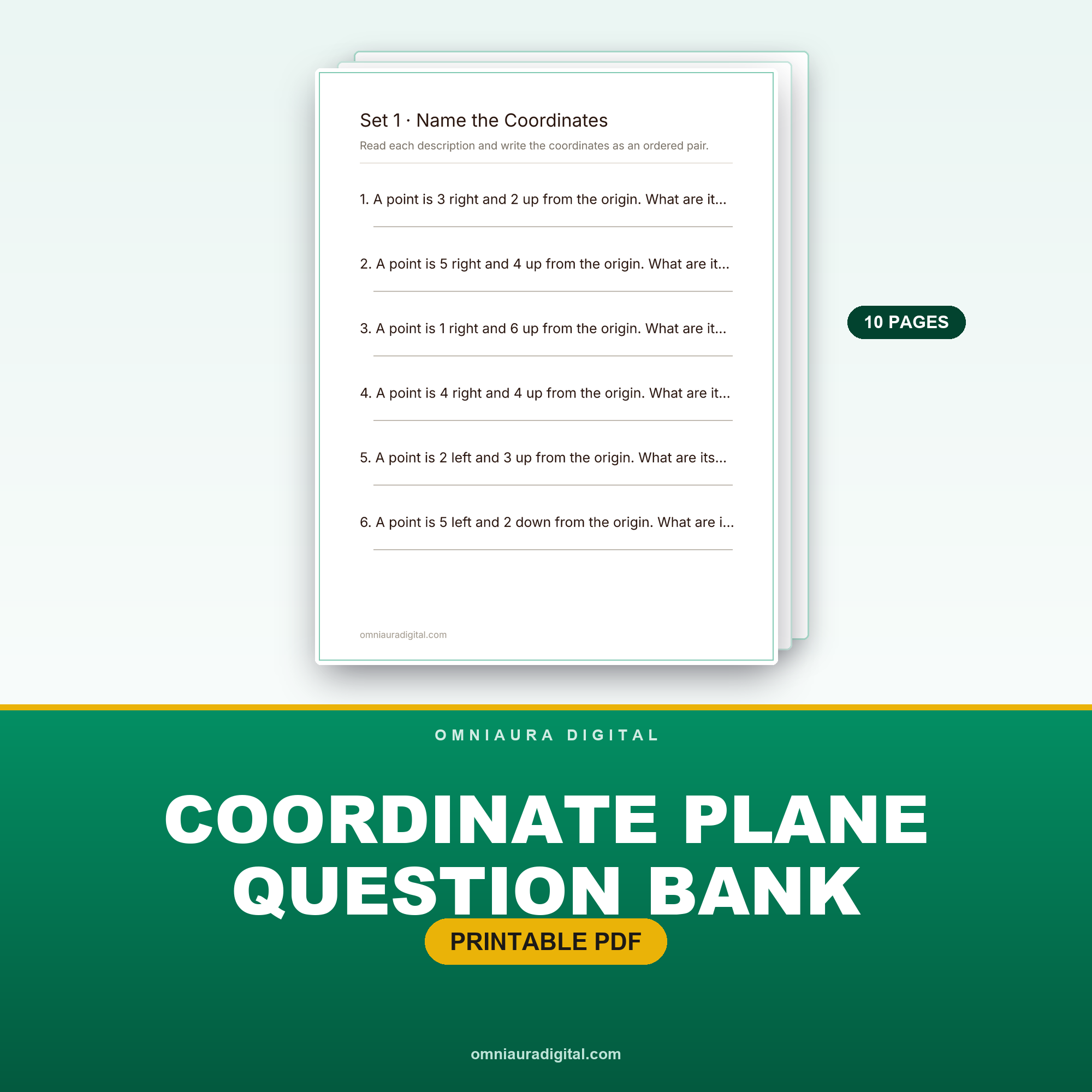 Coordinate Plane Question Bank — 60 Questions (Grades 5-6)