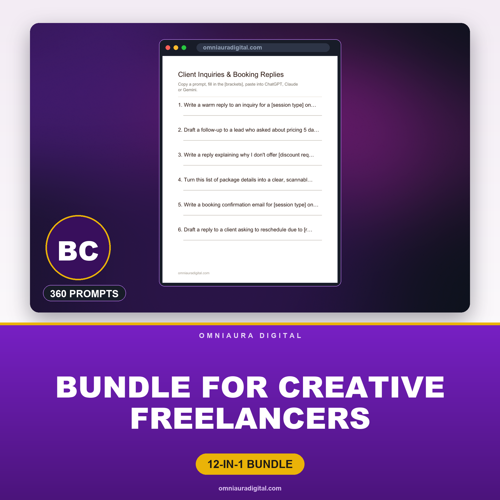AI Prompt Pack Bundle for Creative Freelancers — 12 Packs, 360 Prompts