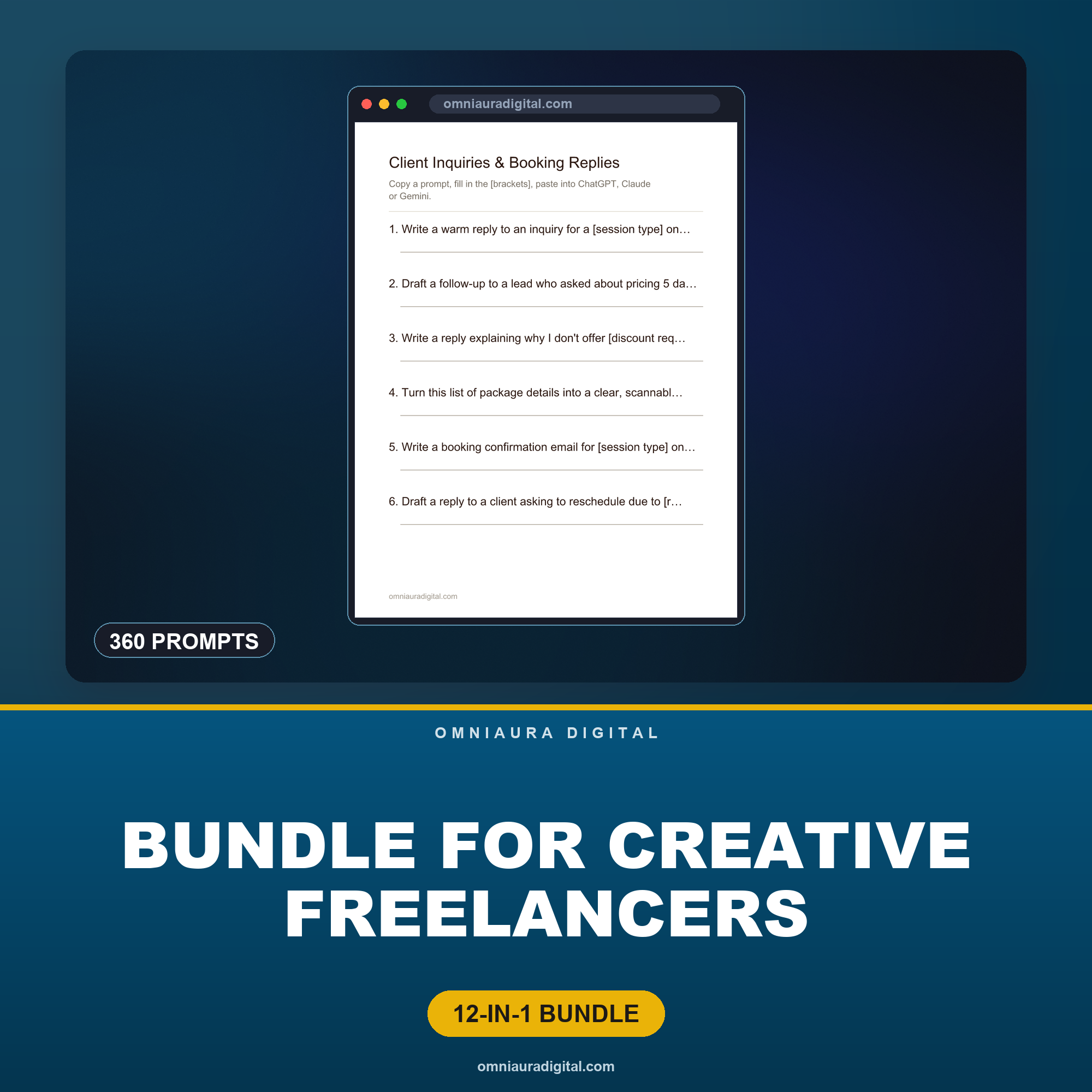 AI Prompt Pack Bundle for Creative Freelancers — 12 Packs, 360 Prompts