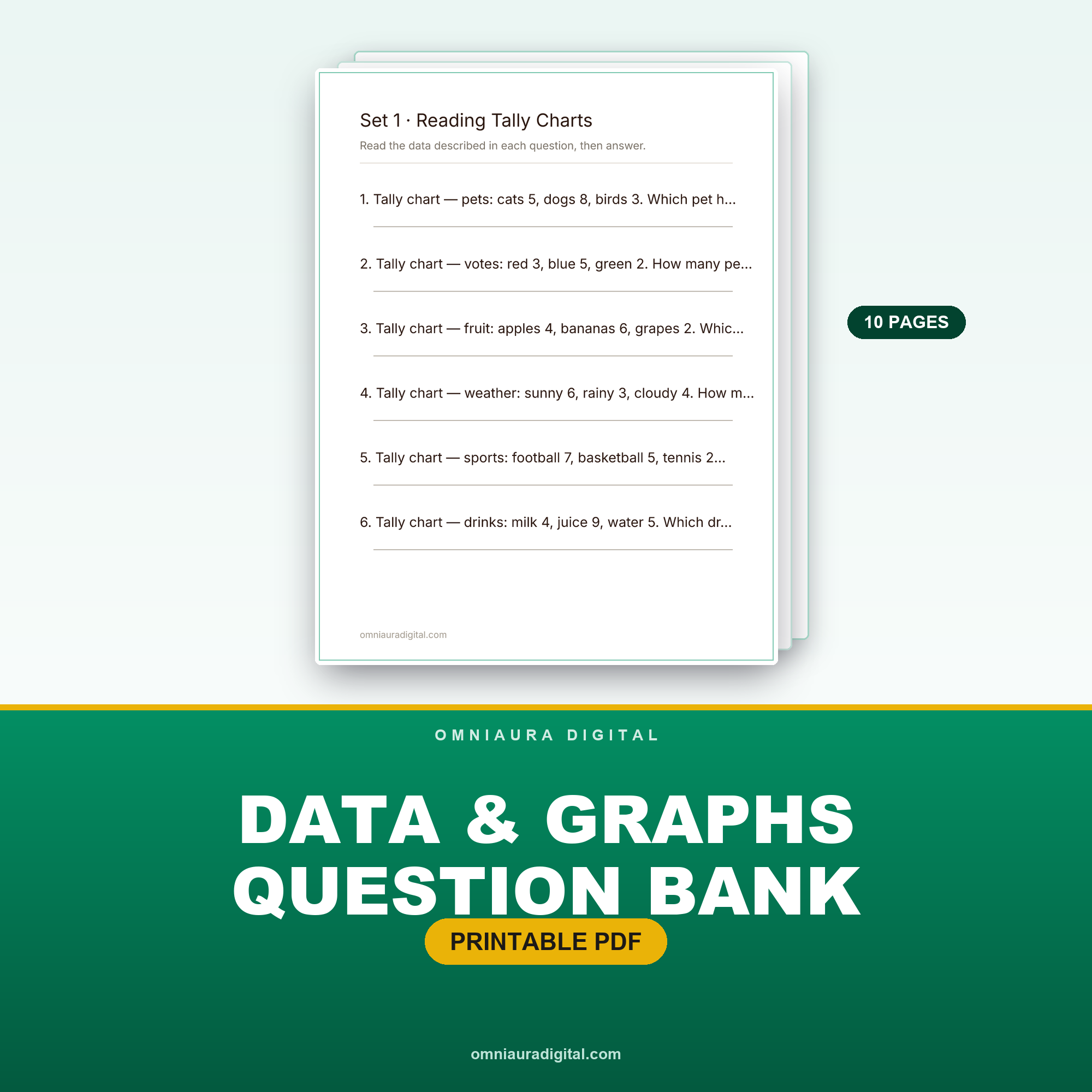 Data & Graphs Question Bank — 60 Practice Questions (Grades 2-4)