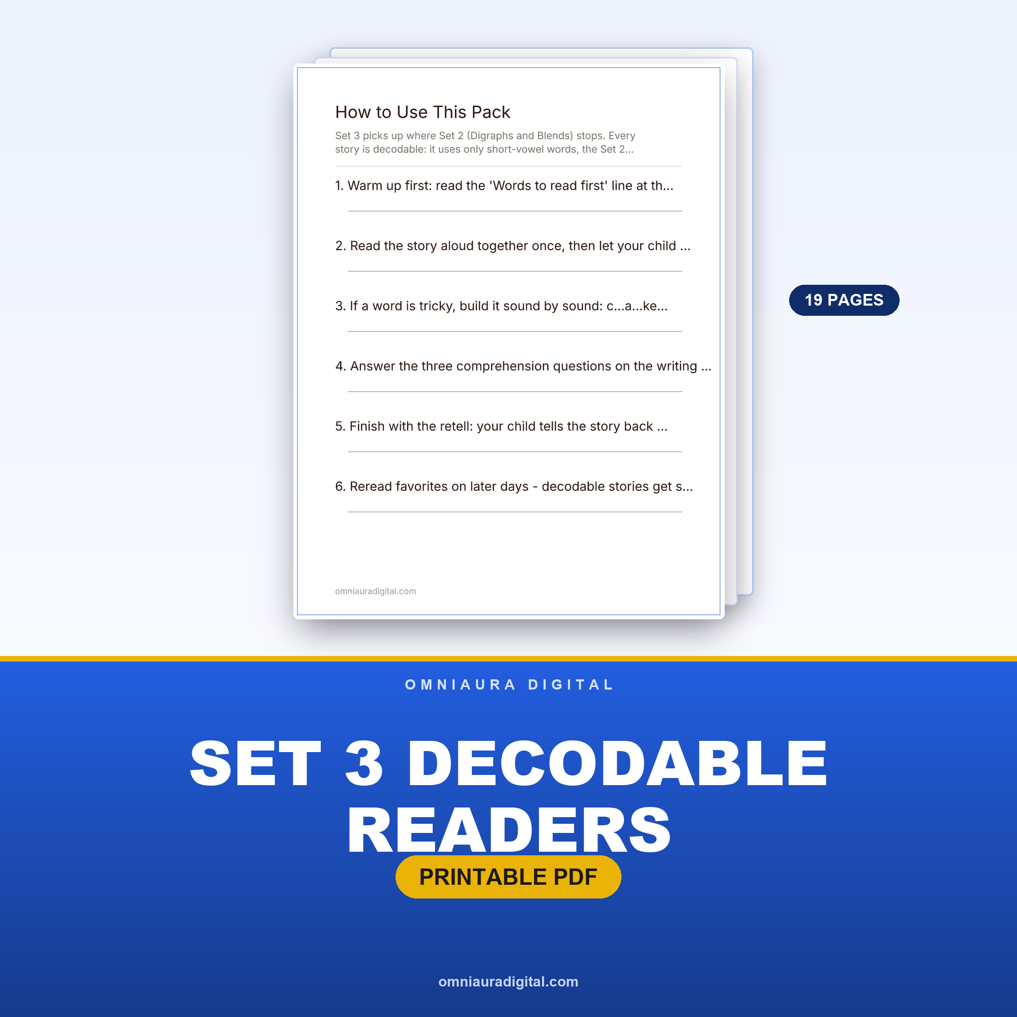 Set 3 Decodable Readers — Magic E and Vowel Teams, 15 Original Stories