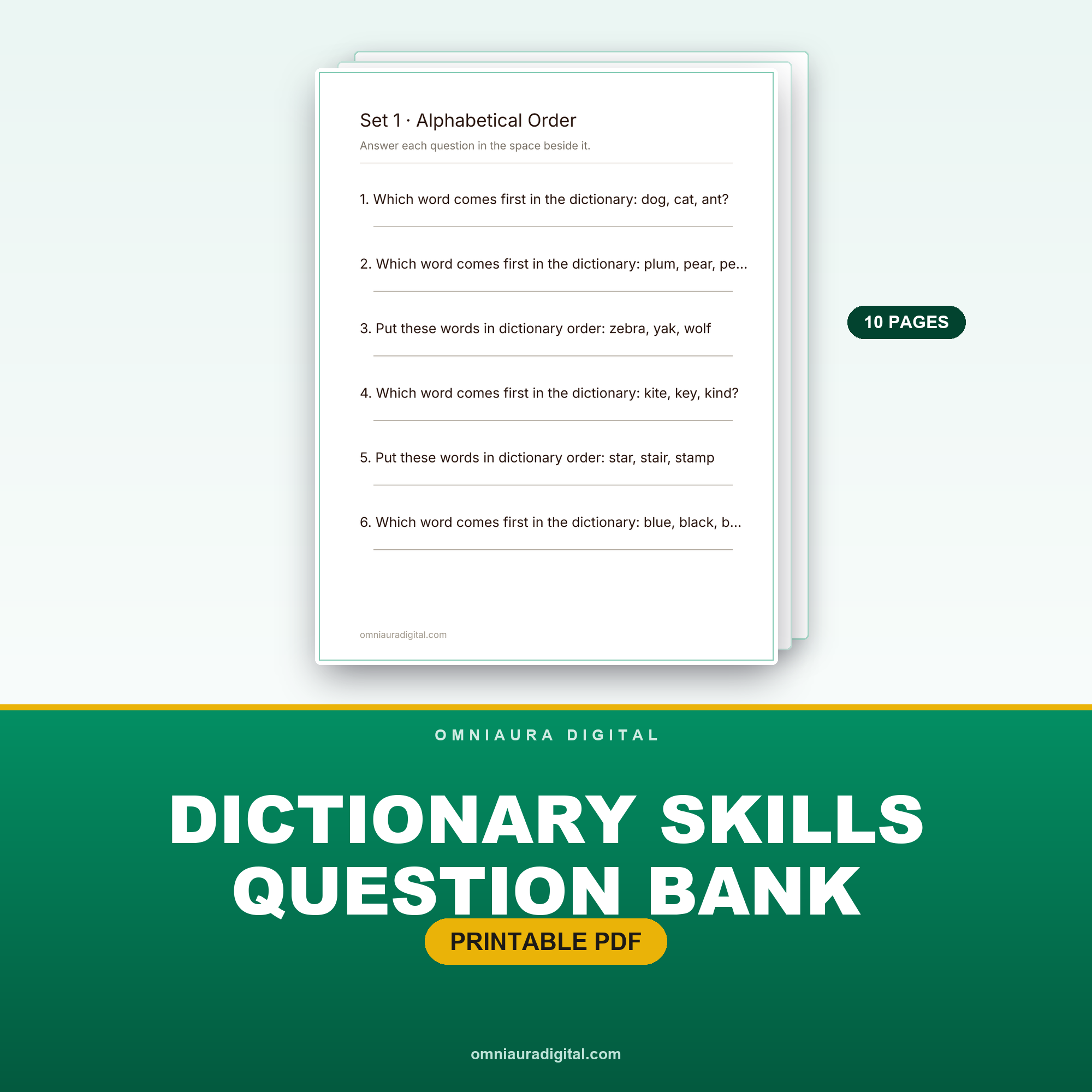 Dictionary Skills Question Bank — 60 Questions (Grades 3-5)
