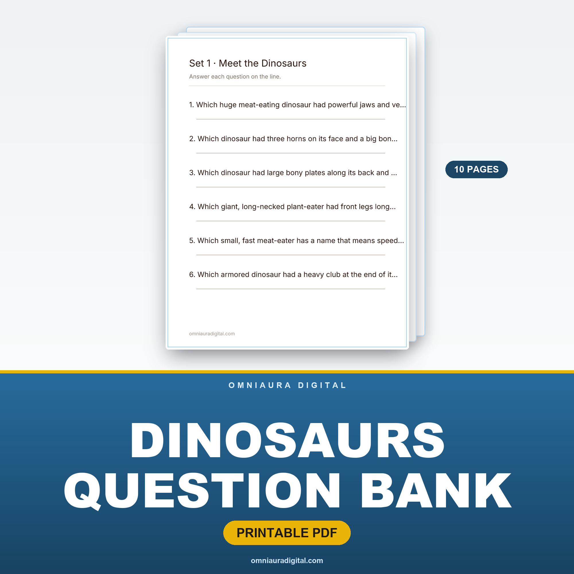 Dinosaurs Question Bank — 60 Practice Questions (Grades 2-5)