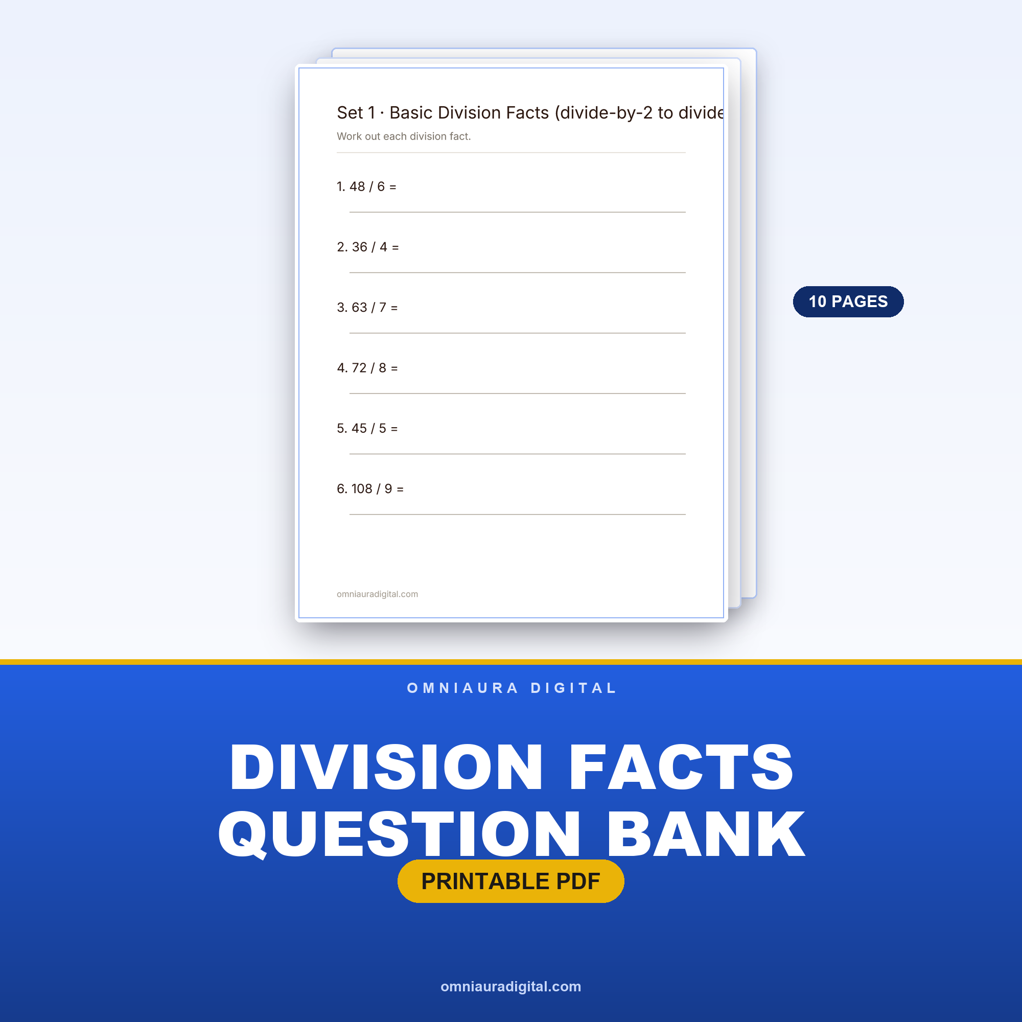 Division Facts Question Bank — 60 Practice Questions (Grades 3-5)