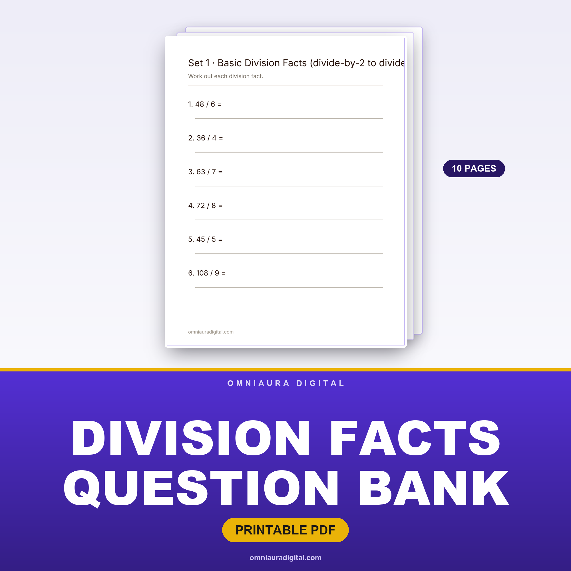 Division Facts Question Bank — 60 Practice Questions (Grades 3-5)