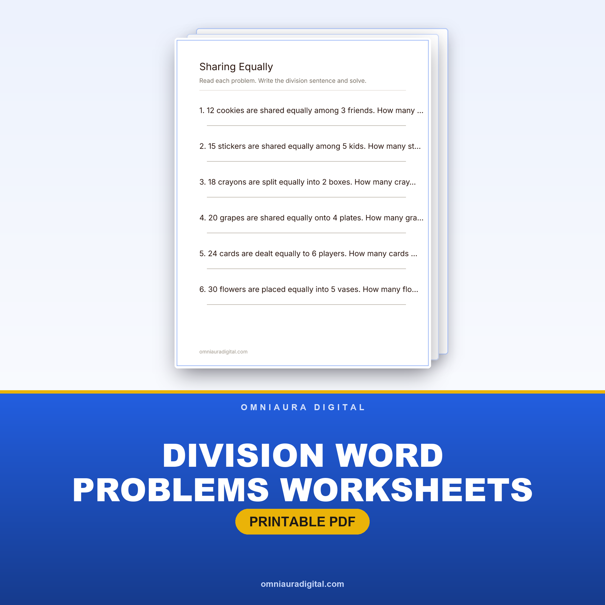 Division Word Problems Worksheets — Sharing and Grouping