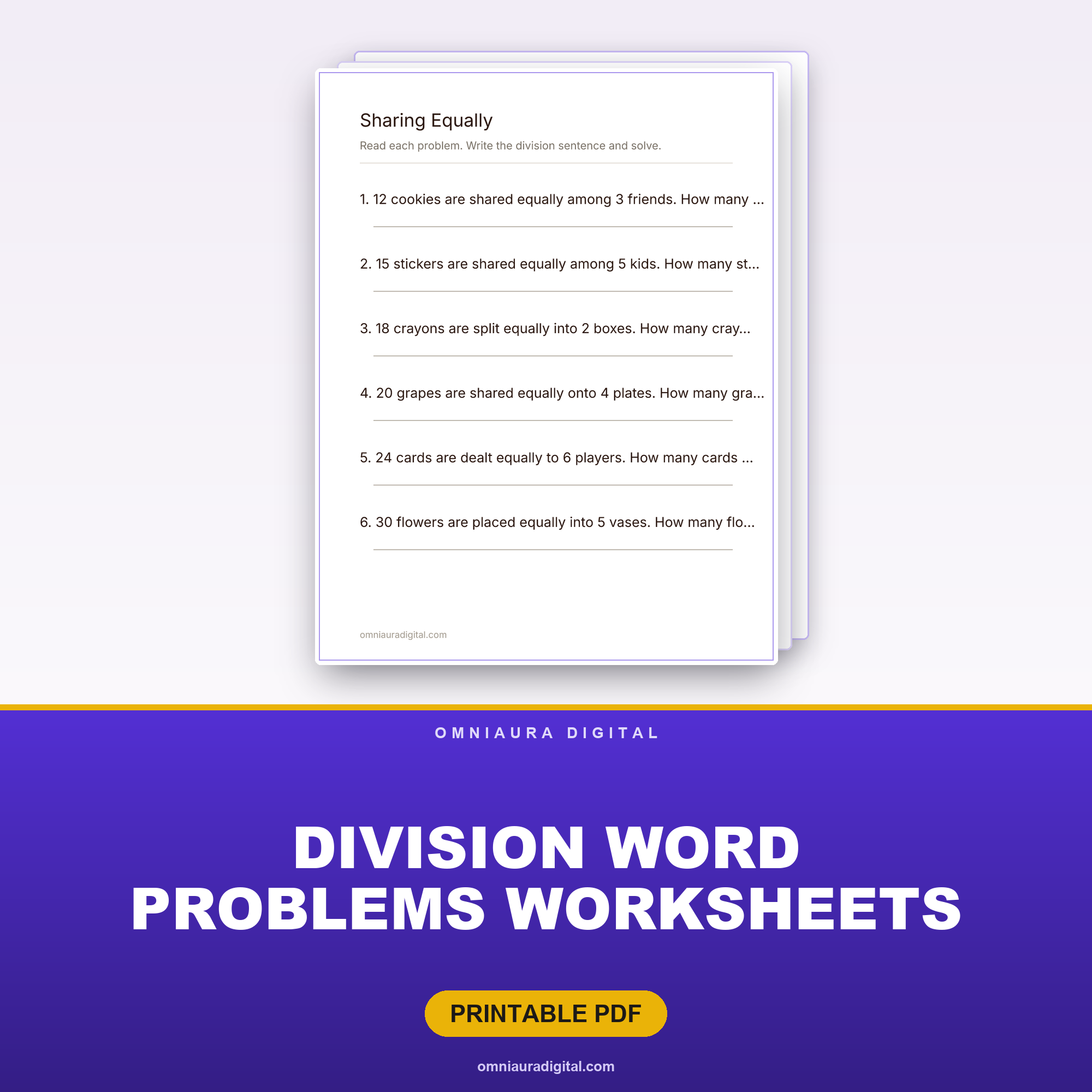 Division Word Problems Worksheets — Sharing and Grouping
