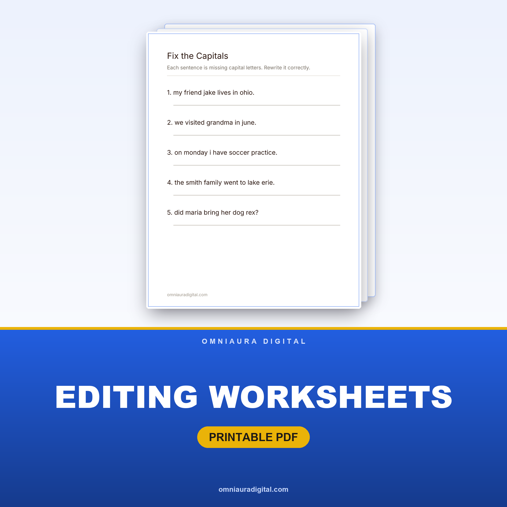 Editing Worksheets — Fix the Sentence, Daily Proofreading