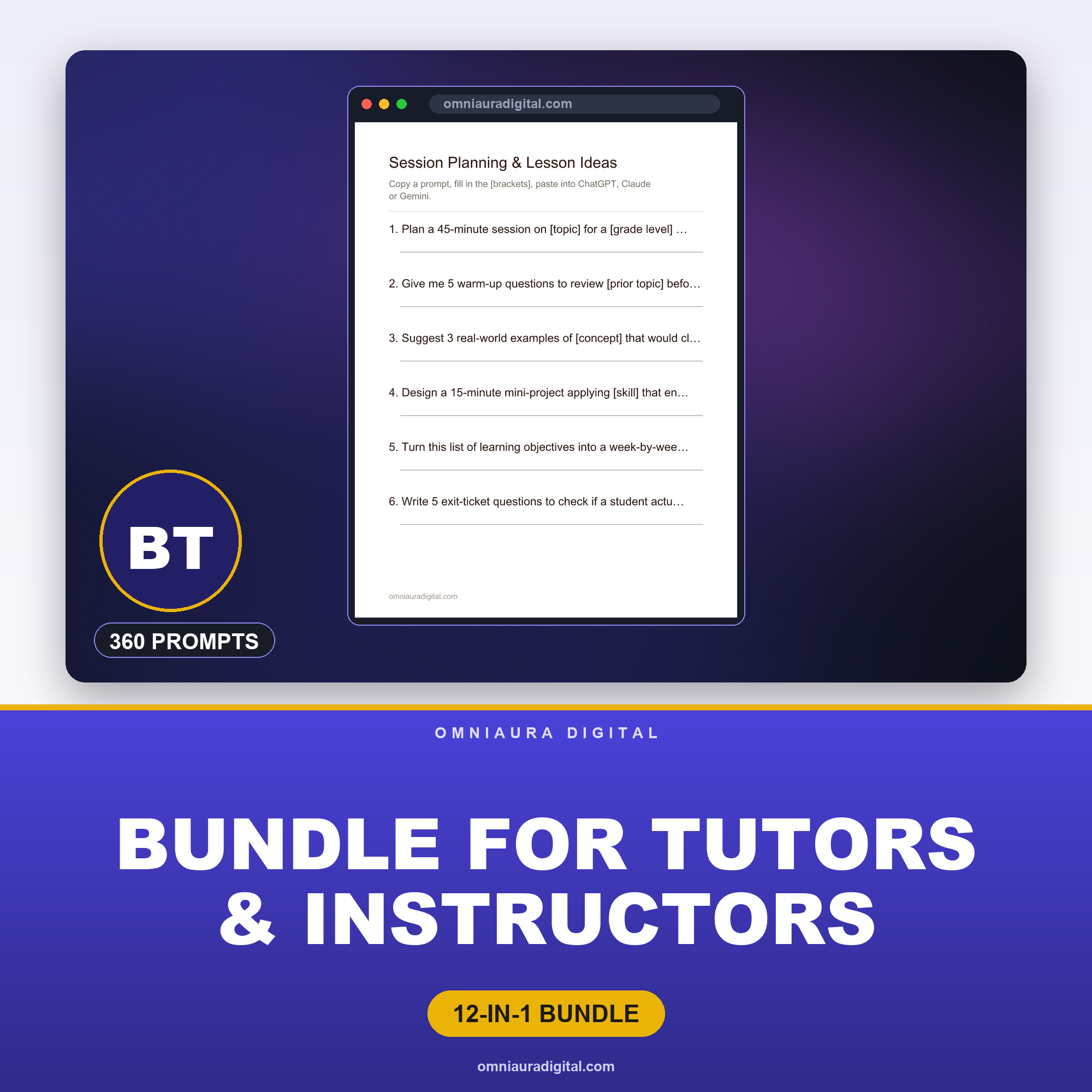 AI Prompt Pack Bundle for Tutors & Instructors — 12 Packs, 360 Prompts
