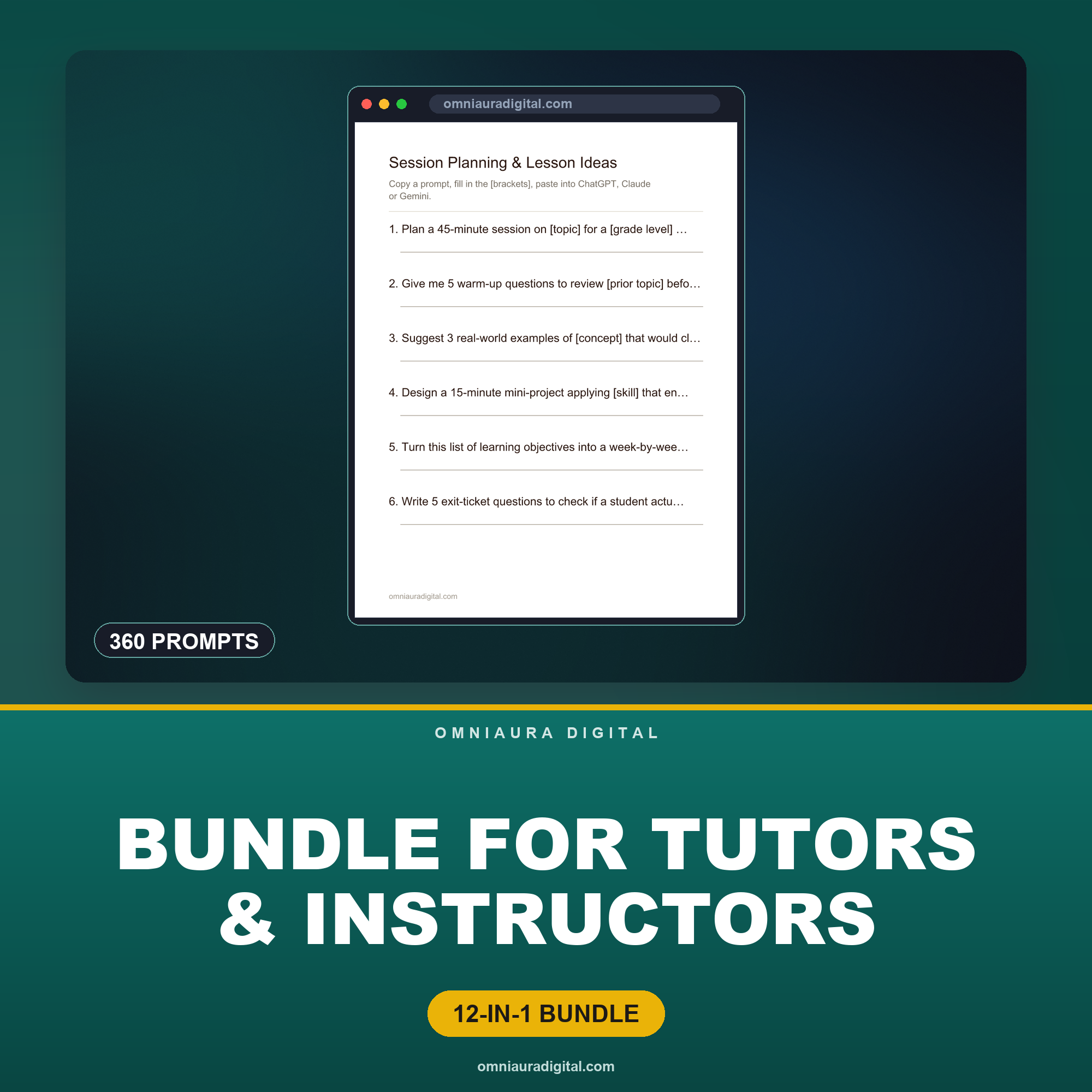 AI Prompt Pack Bundle for Tutors & Instructors — 12 Packs, 360 Prompts