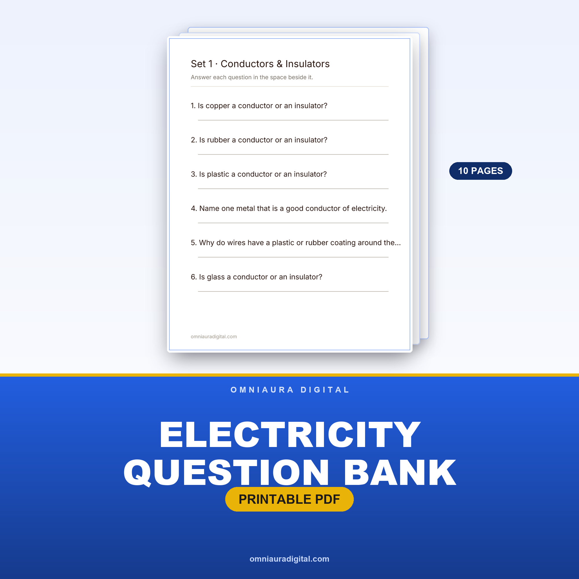 Electricity Question Bank — 60 Practice Questions (Grades 3-6)