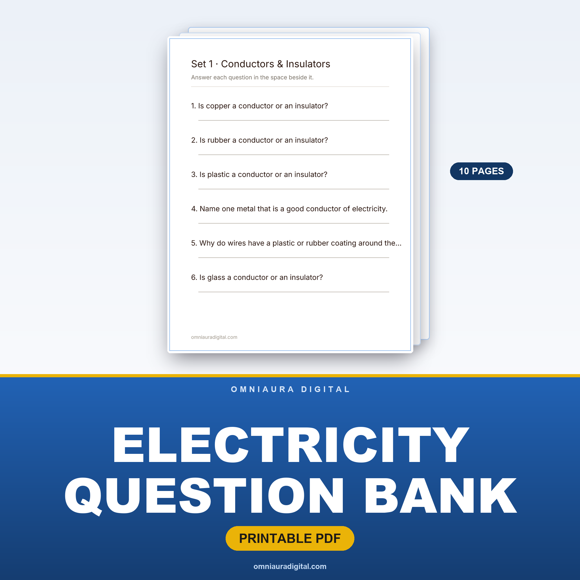 Electricity Question Bank — 60 Practice Questions (Grades 3-6)